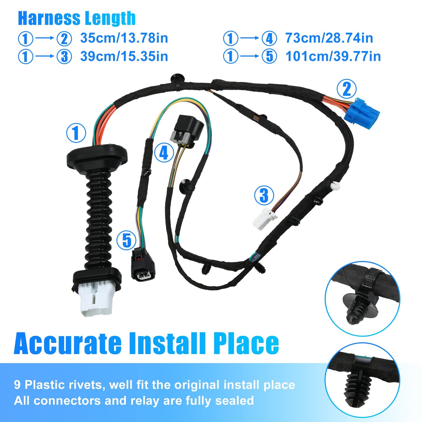 X AUTOHAUX 2pcs Rear Door Harness with Connectors for Dodge for RAM 1500 2500 3500 4500 5500 56051931AA 56051931AB 56051694AA 645-506 Automotive Rear Door Wiring Harness Left Right Side