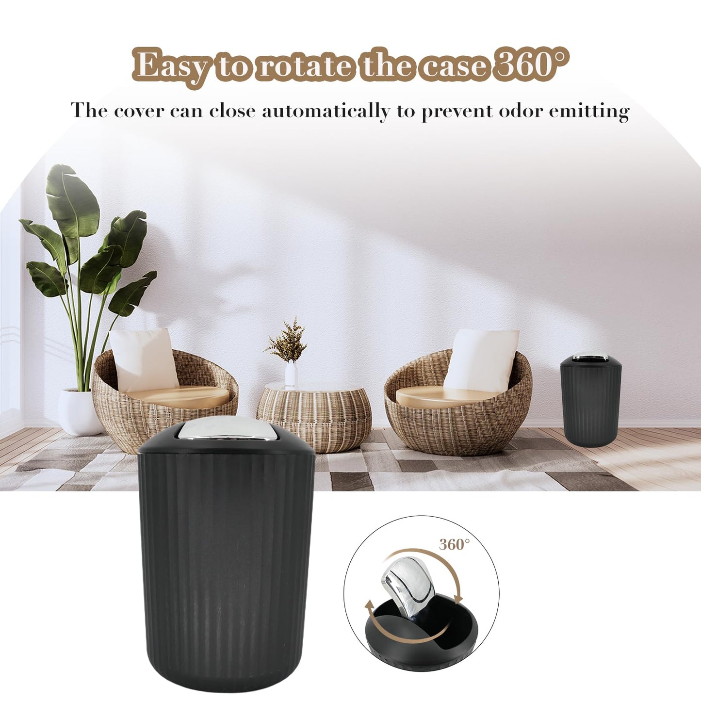 Black Bathroom Accessories Set, 9-Piece Bathroom Accessory Sets Complete with Trash Can,Shower Curtain, Vanity Tray, Soap Dispenser (Black)