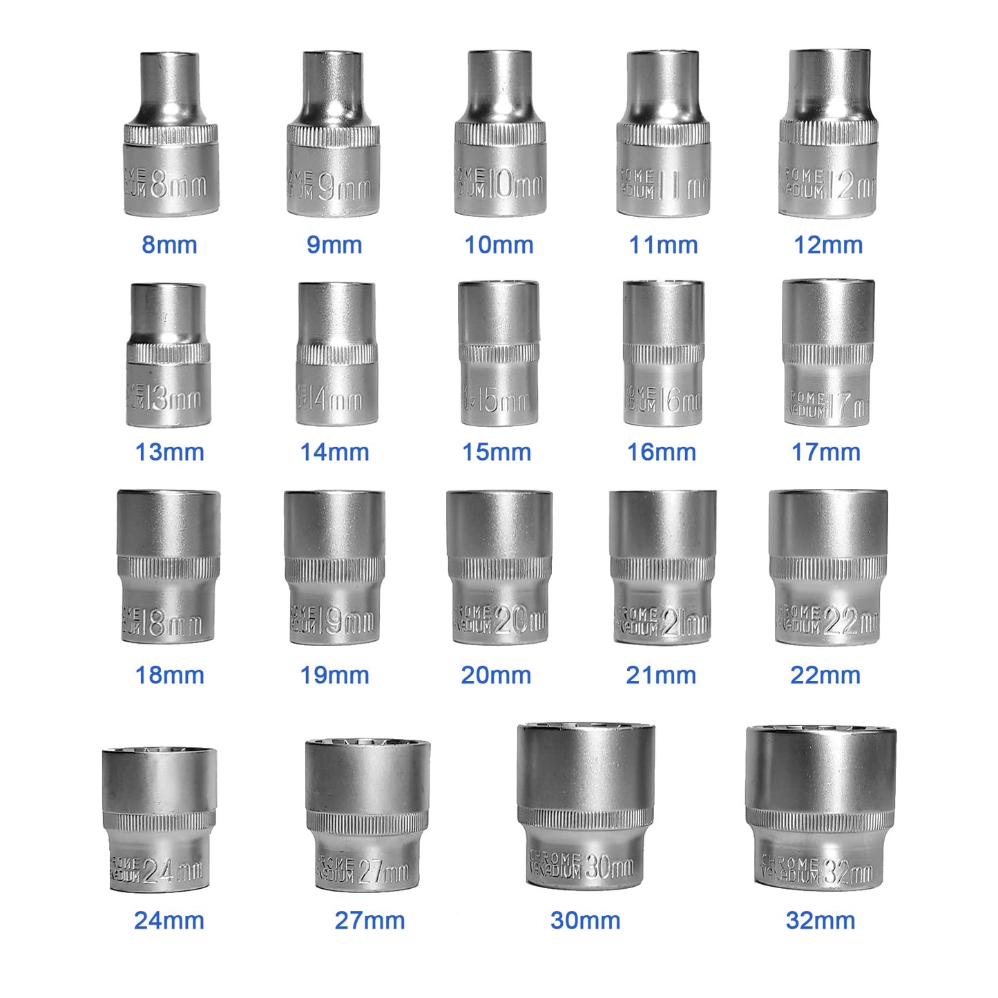 19 Pcs Spline Socket Set Metric, 12 Point Cr-V Socket Set, 1/2" Drive 8-32mm Spline Tool with Enhanced Storage Case