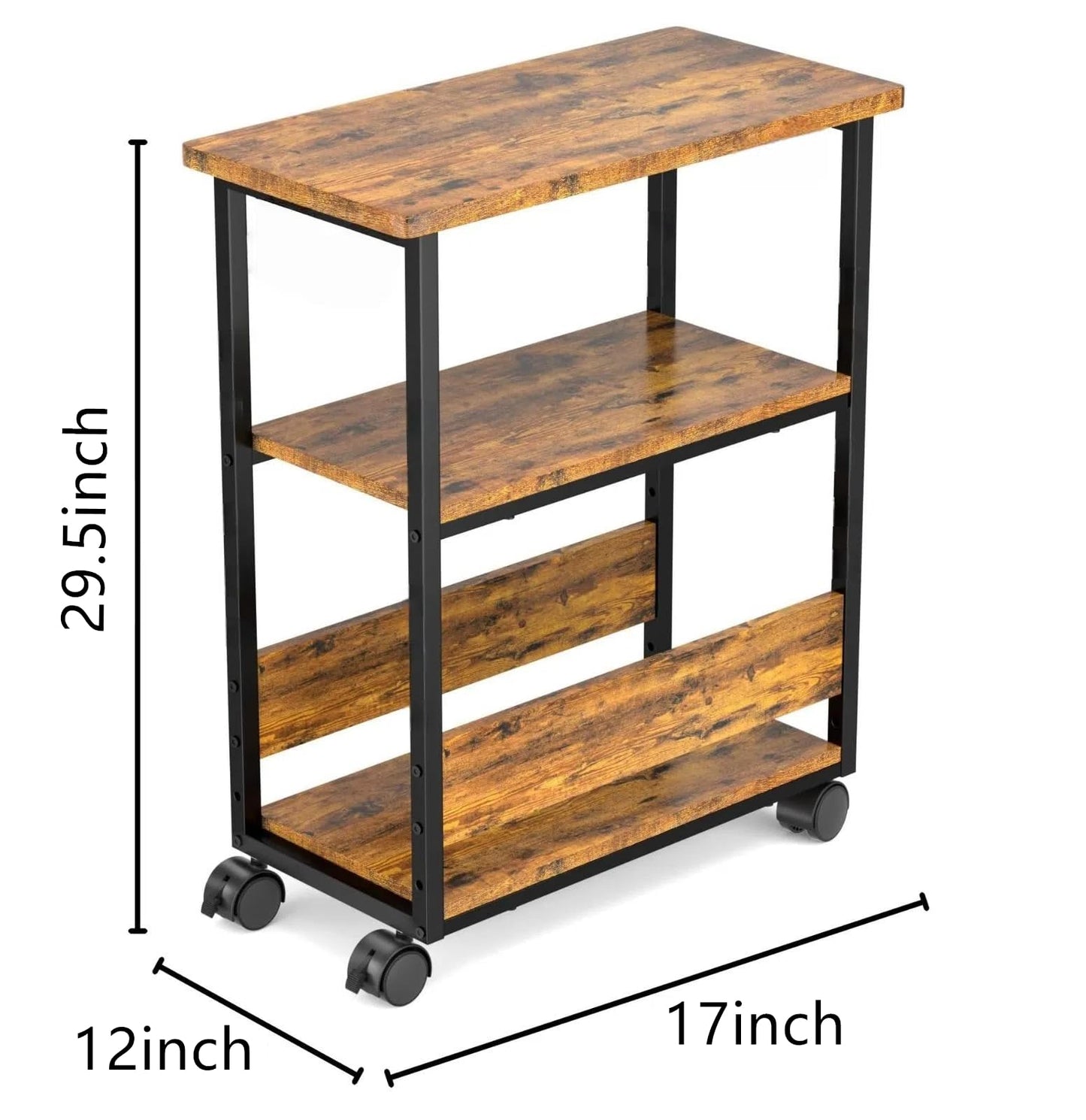 Mobile Printer Stand, 3-Tier Printer Cart Under Desk with Storage, Industrial Rolling Cart, Sturdy Little Table on Wheels