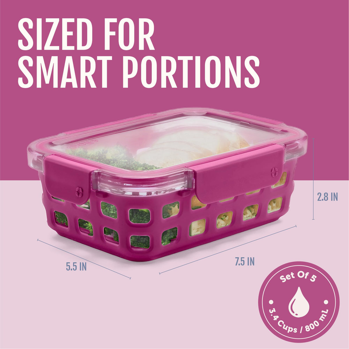 Ello Duraglass Glass Food Storage Meal Prep Containers, Bowls with Silicone Sleeve and Airtight Durable Tritan Lids, 10 Piece 5 Pack, Evening Orchard, 3.4 Cups
