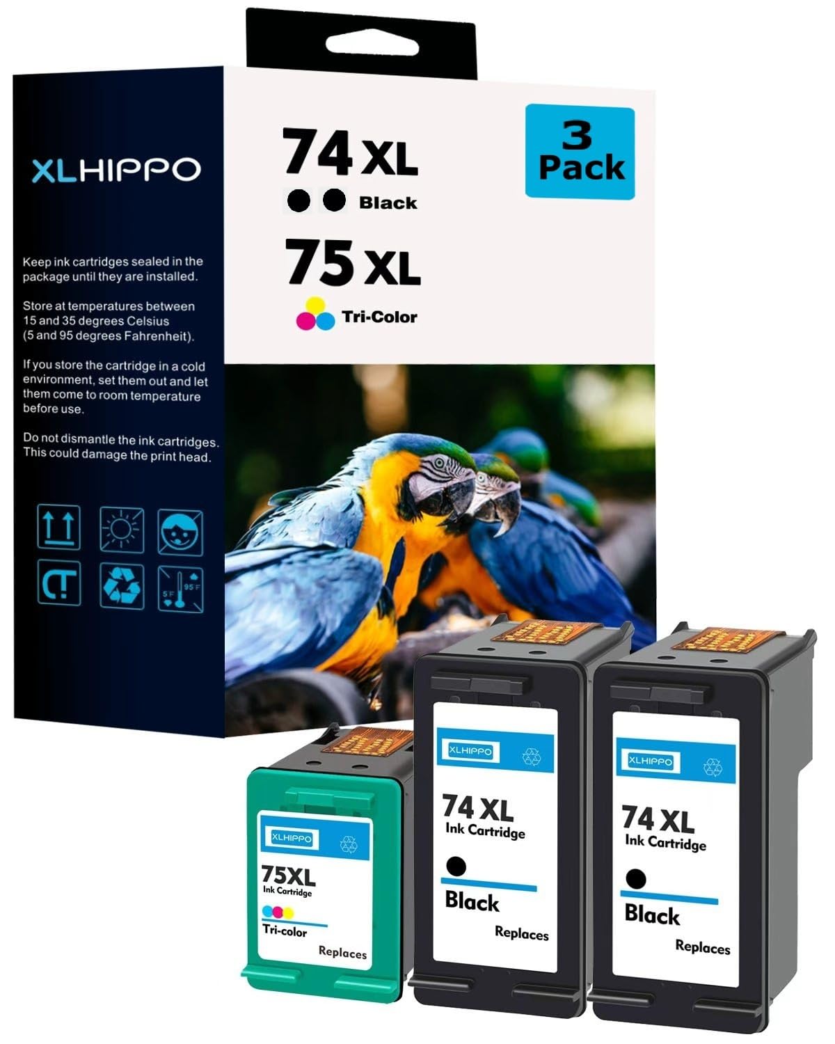 74XL 75XL Ink Cartridges Combo Pack Replacement for HP 74 75 Ink Cartridges for DeskJet D4260 Photosmart C4280 C4300 C4400 C4500 OfficeJet J5788 J6480 Printer (2 * 74xl Black/1 * 75xl Color)