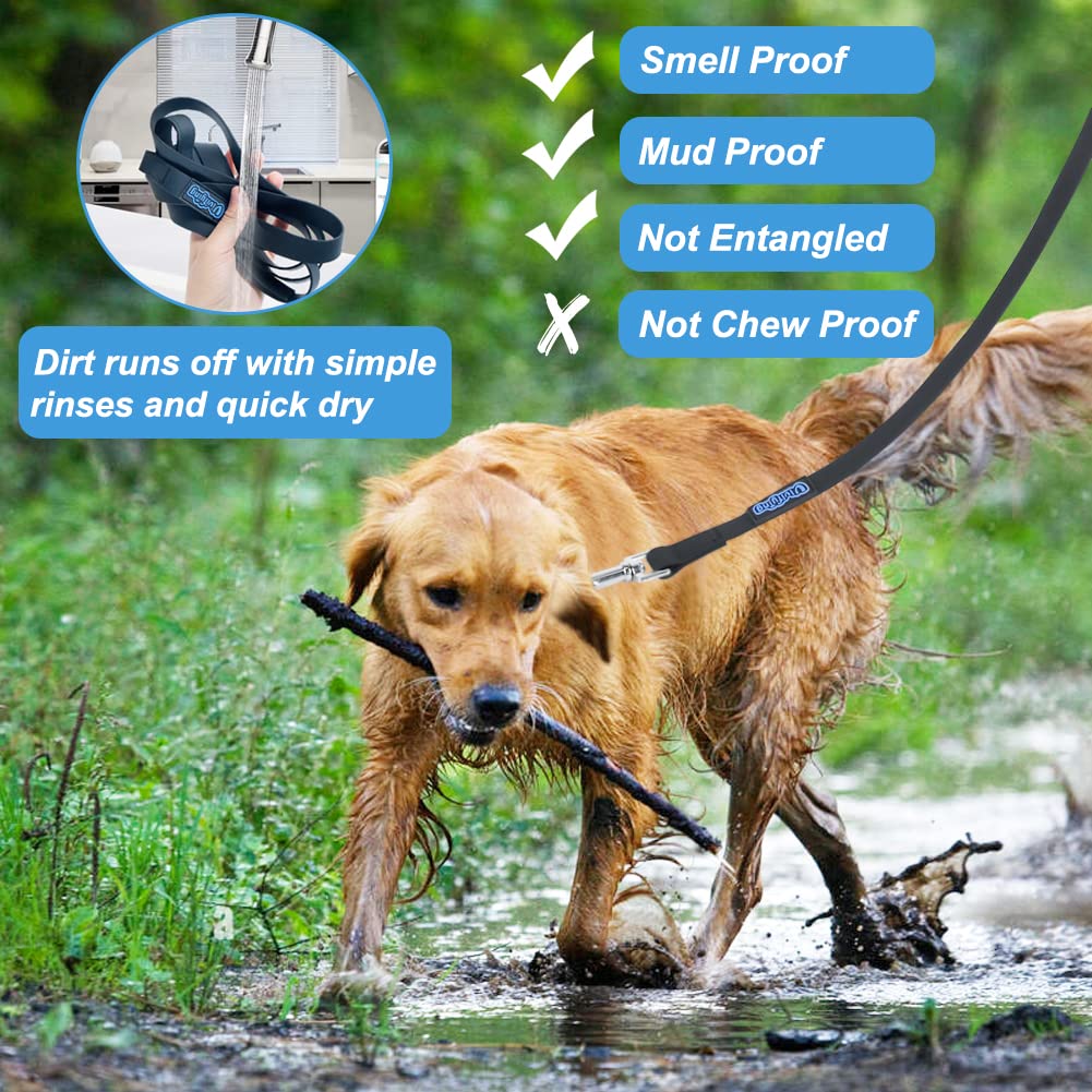 Vivifying Waterproof Long Dog Leash, 32Feet/10M Durable PVC Long Training Lead with Padded Handle Great for Medium Large Dogs Training, Hiking, Swimming, Beach and Yard (Black)