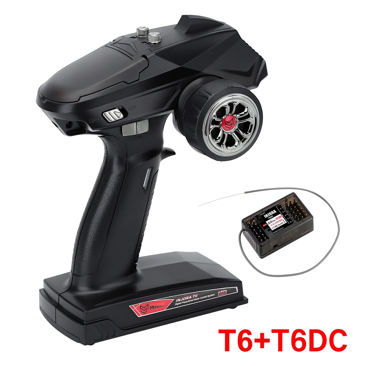 INJORA RC Transmitter 2.4GHz 6CH Controler and Receiver for 1/8 1/10 RC Car Boat Tanks Crawler TRX4 SCX10(T6DC)
