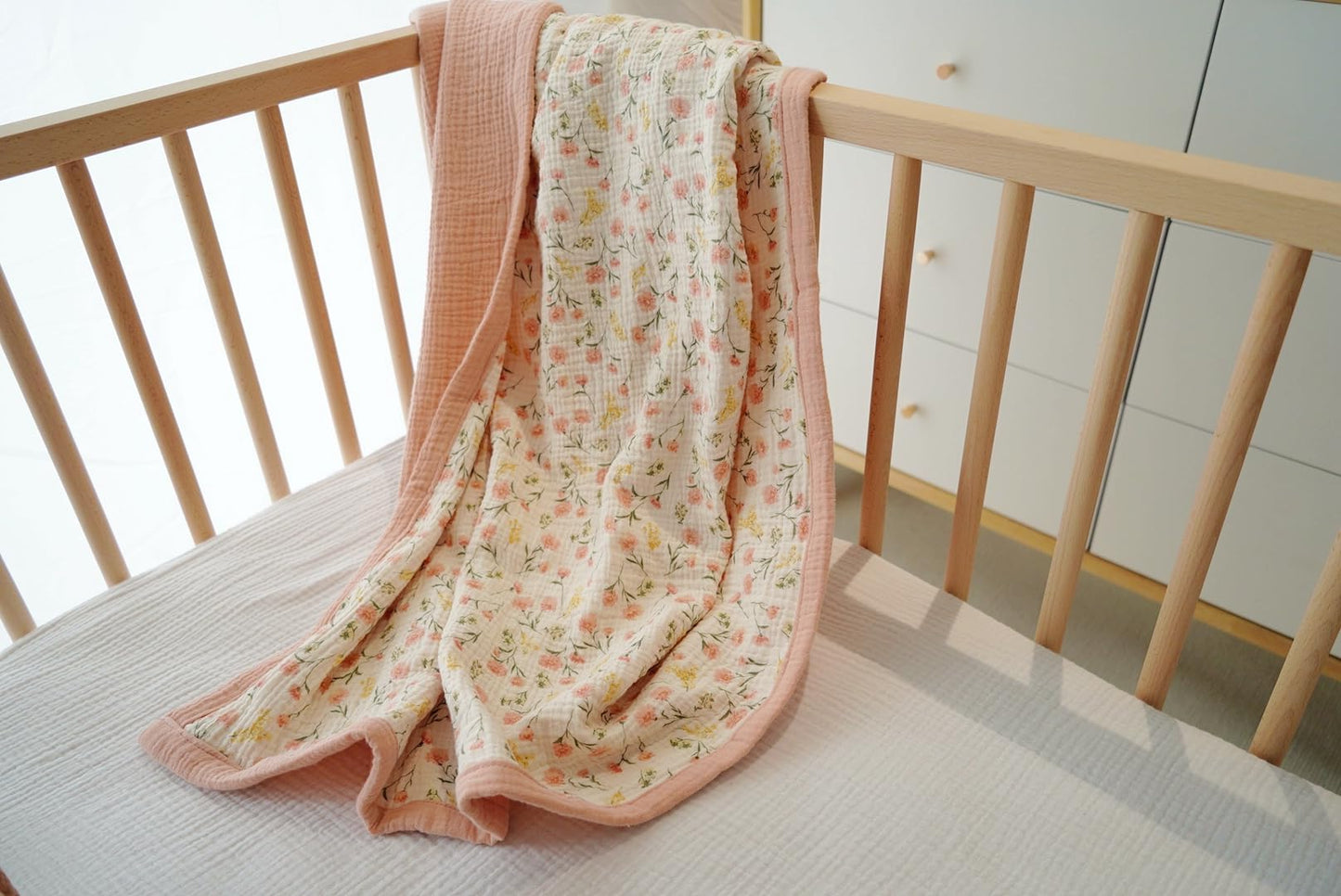Little Jump Muslin Baby Blankets for Girls, Large 47" x 47" Cotton Crib Blanket for Baby Infant Toddler, Soft Breathable and Lightweight Toddler Quilt for Girls (Peach Floral)