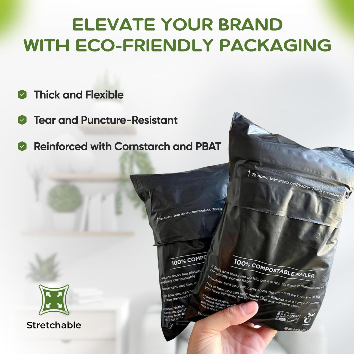 100% Compostable Biodegradable Mailers 10x13 inch (50 Pcs) Poly Mailers, Eco-Friendly Packaging Envelopes Pouches. Reusable Double Sealing, Extra Thick, Zero-Waste mailing Bags (M Size, 10" x 13")