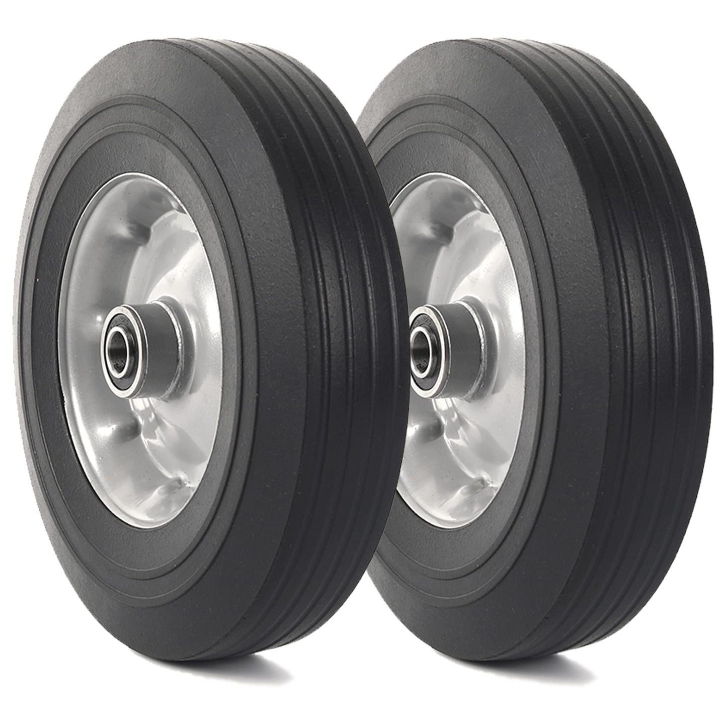 AR-PRO (2-Pack) 10''x2.5'' Flat Free Solid Rubber Replacement Tires for Hand Trucks and Wheelbarrows With 5/8" Axles