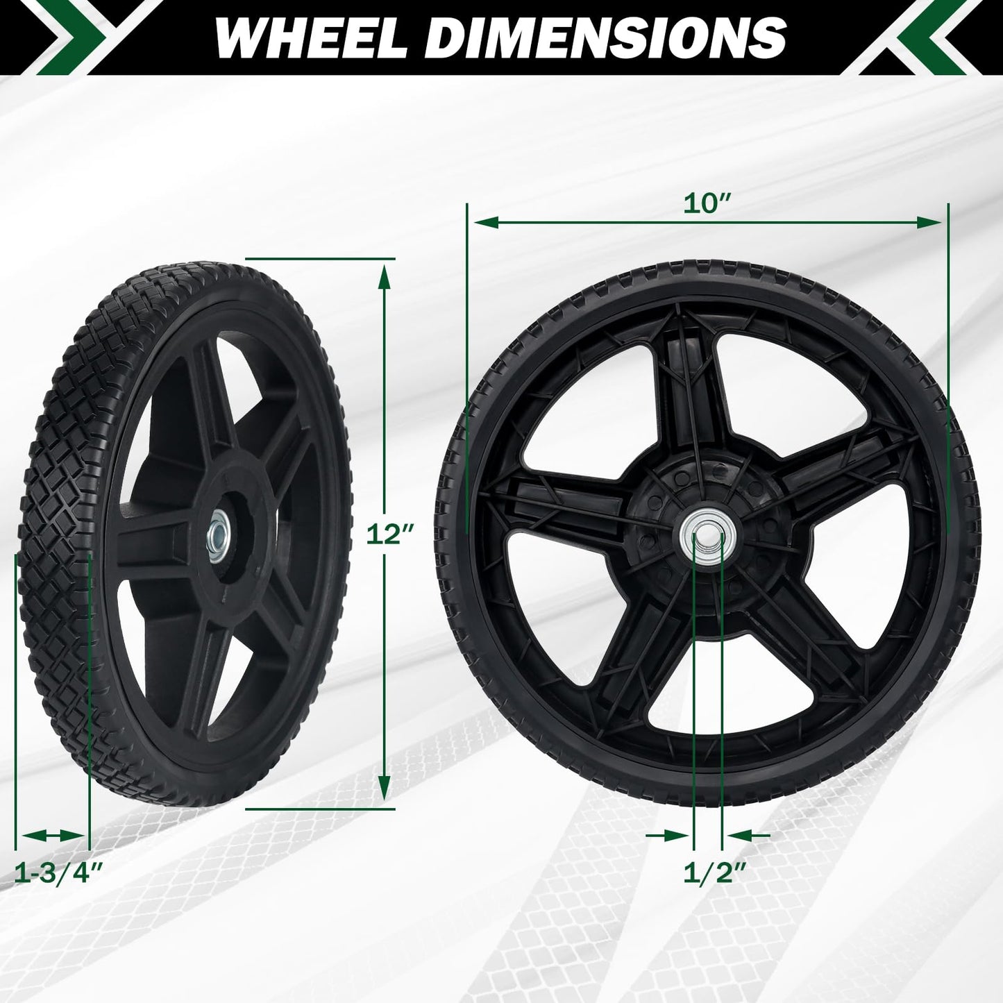CheeMuii 12 Inch Lawn Mower Wheels 2 Pack 12" Push Lawn Mower Wheels with Bolts and Lock Nuts Kit Fit for Most Standard push Lawn Mowers/Generator/Garden Tiller/Handtruck