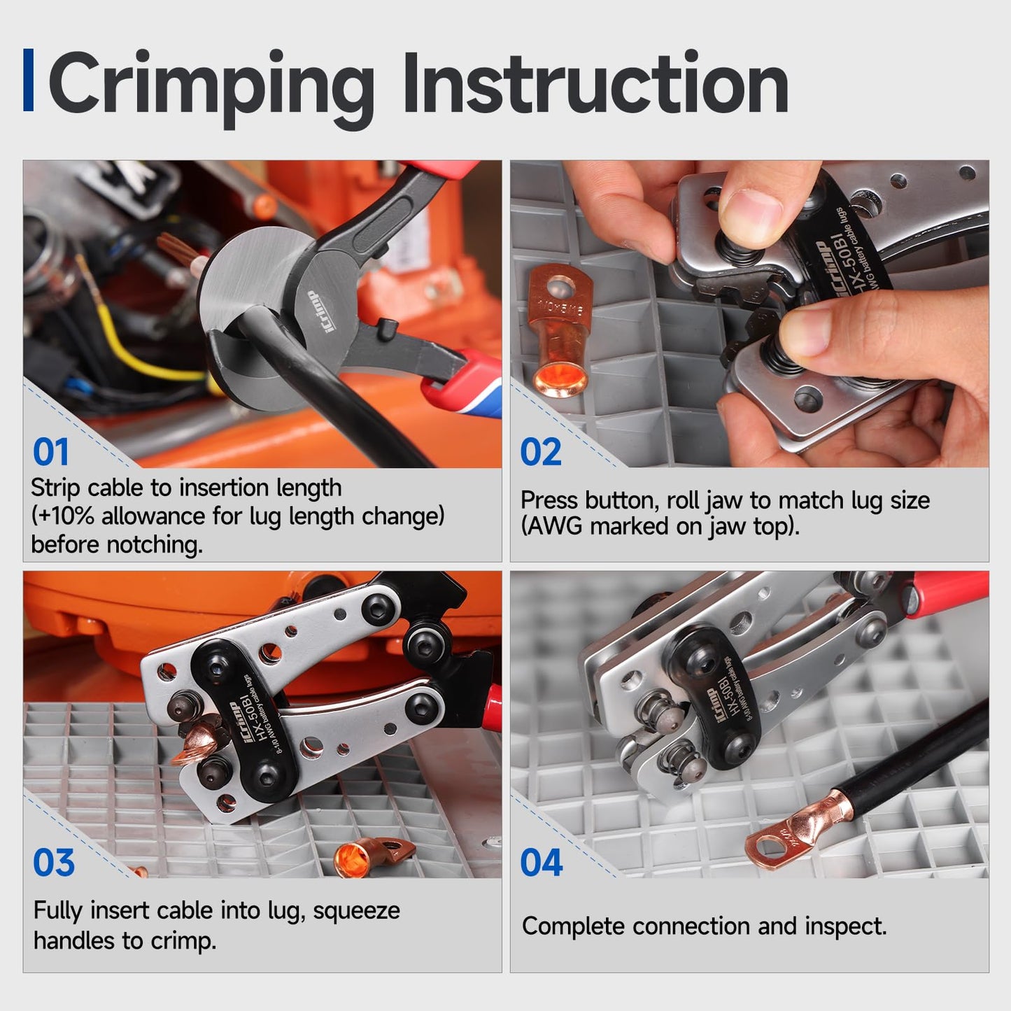 iCrimp Cable Lug Crimping Tool for Heavy Duty Wire Lugs,Battery Terminal,Copper Lugs AWG 8-1/0