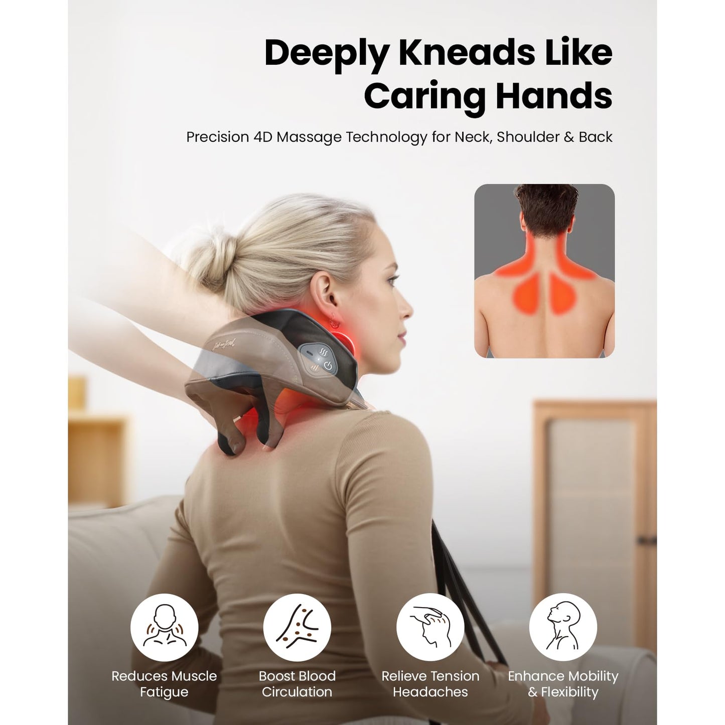 BOB AND BRAD Cordless Neck Shoulder Massager Neck Back Massager Pillow for Neck, Back, Gifts for Men Women Mom Dad