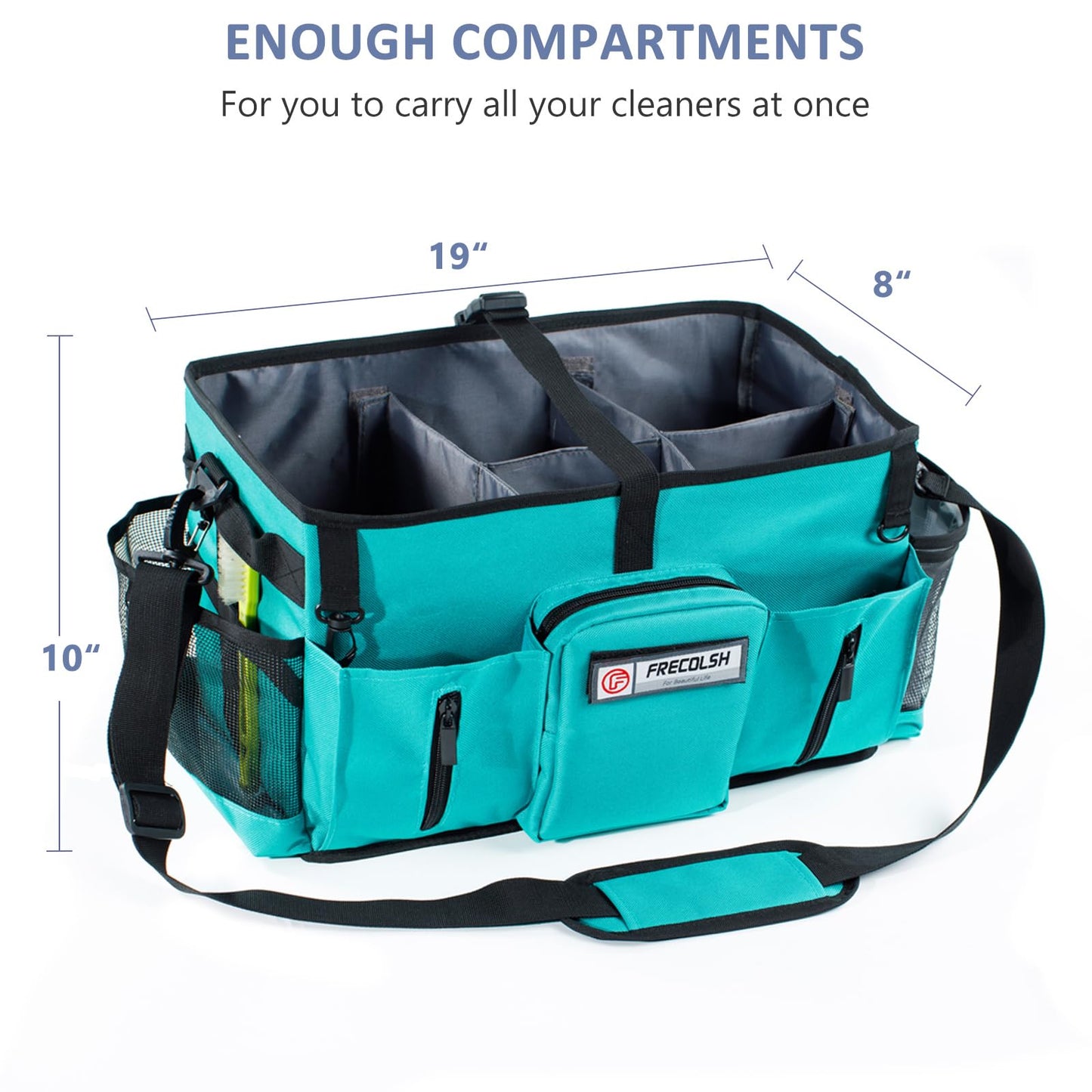 FRECOLSH Large Cleaning Supplies Organizer-Cleaning Caddy Organizer With Handles & Shoulder Strap-Cleaning Bags for Cleaning Suppliers-Housekeepers Wearable Cleaning Tote 2023 Upgraded, Teal