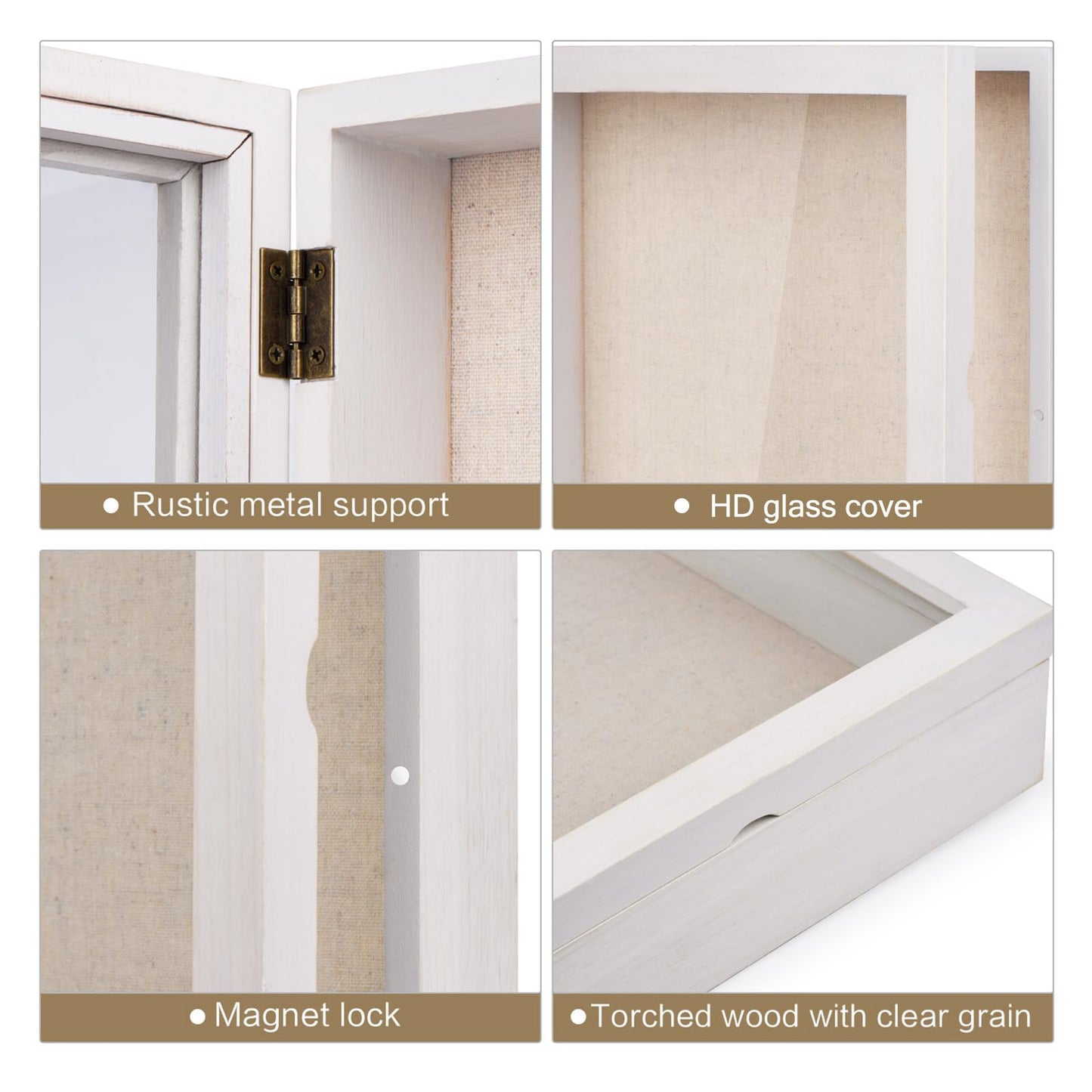 Love-KANKEI Shadow Box Frame 11x14 Shadow Box Display Case with Linen Back Memorabilia Awards Medals Photos Memory Box Rustic White