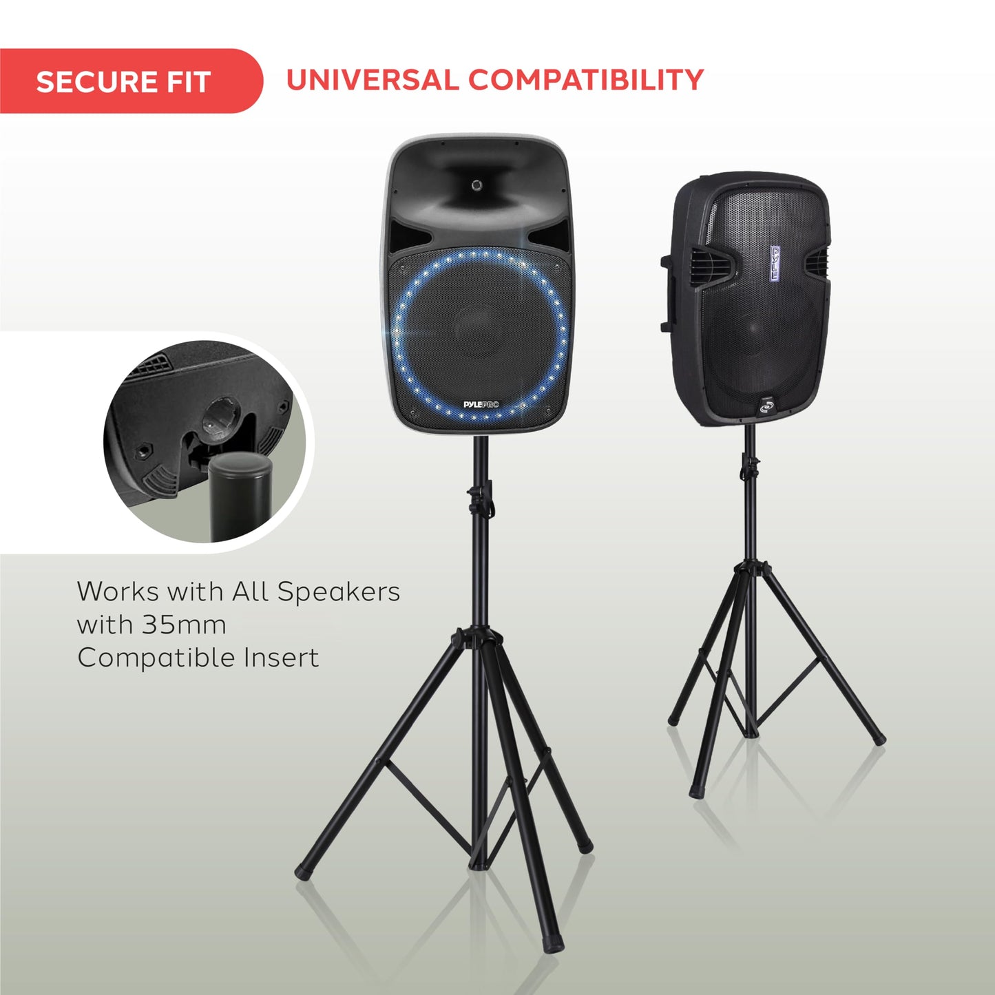 PYLE Speaker Stand - Universal Speaker Stand, Very Stable Non-Slip Tripod Base, Telescoping Height Adjustable 42” to 70”, Weight Capacity 130lbs, w/ 35mm Compatible Insert- for On Stage or Studio Use