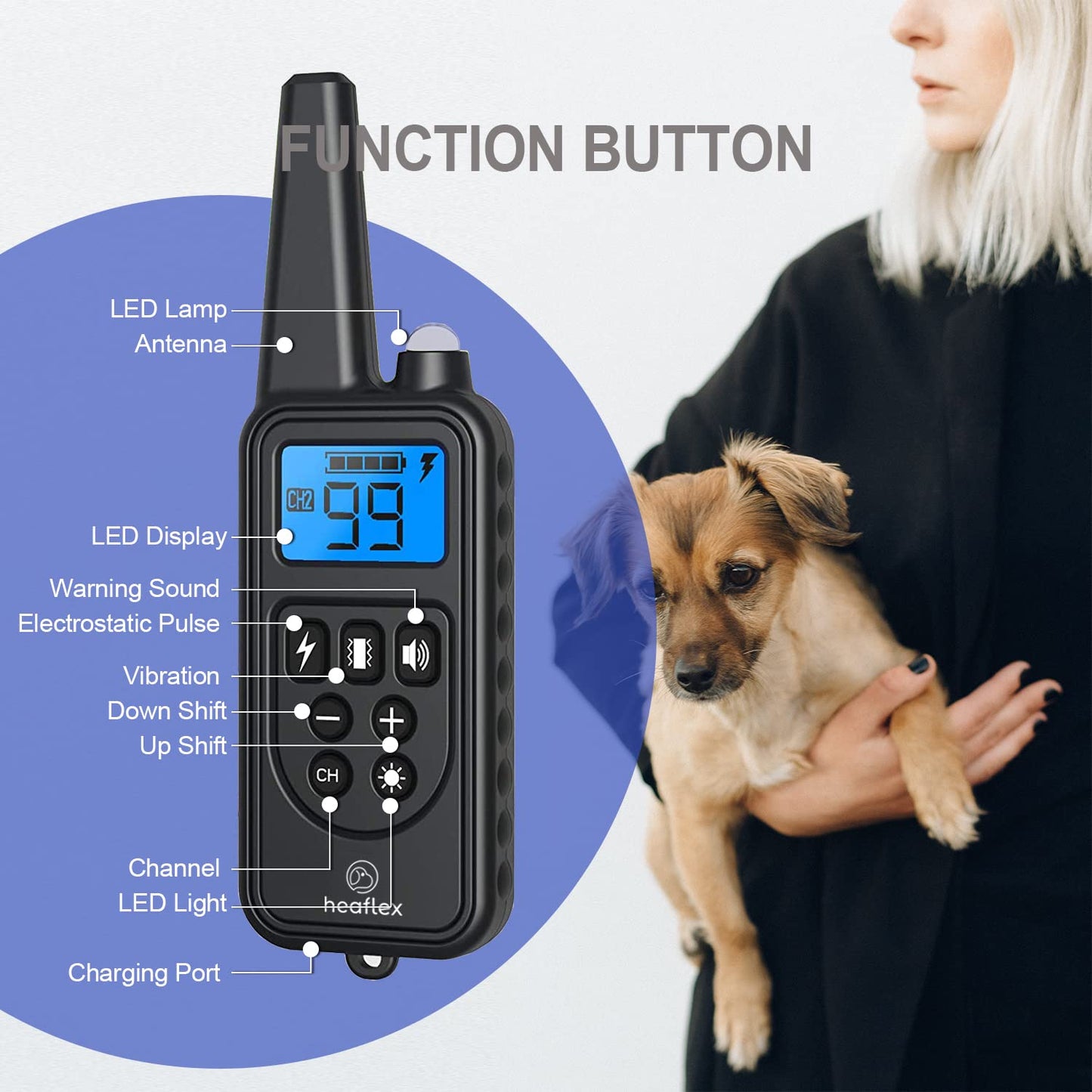 Dog Training Electric Collar with Remote Waterproof 2600ft LED Light Shock Beep Vibration(for 2 Dogs)