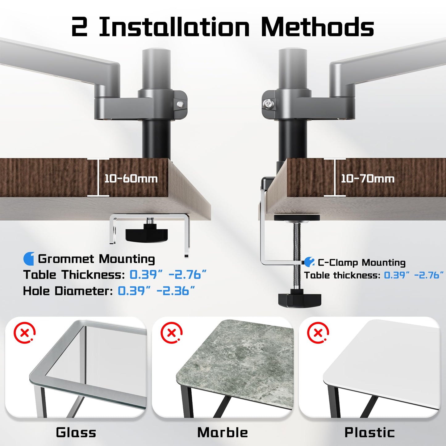 Fydeamer Single Monitor Arm, Heavy Duty Gas Spring Mount with Height Adjustment & Tilt for 17-32 Inch Screens up to 19.8 lbs, Adjustable VESA Desk Mount with Dual Installation Options, Gray & Black