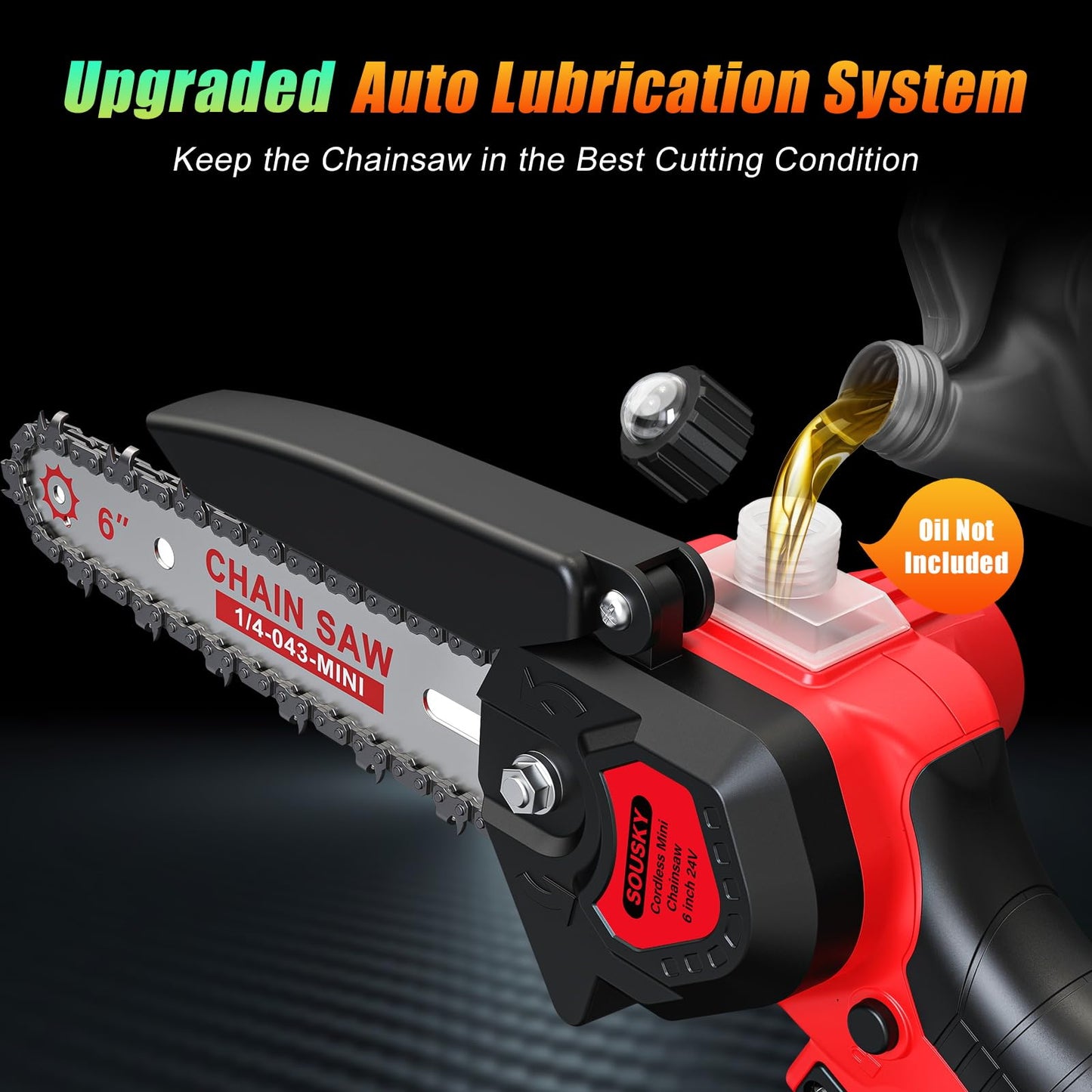 6 Inch Mini Chainsaw Cordless, 24V 2000mAh Rechargeable Battery, Auto-Oil, Lightweight & Safe Chainsaw for Women/Men/Seniors/Craftsman, Garden Tree Cutting, Wood Pruning Tool