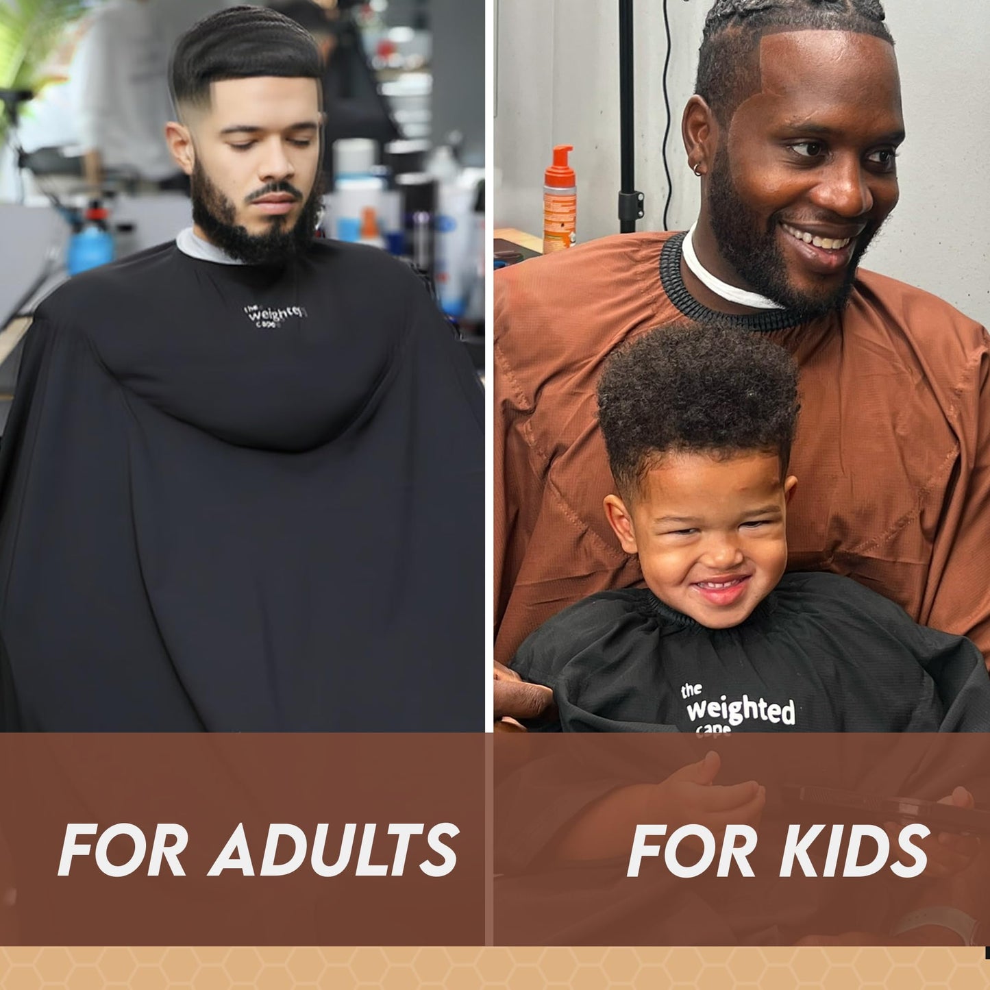 The Weighted Cape - Professional Weighted Hair Cutting Cape, 4lbs 6lbs, 67 x 60 (Black) Water Resistant Barber Cape, Salon Cape, Sensory Friendly Cape. Autism, ADHD. (Black 4 pound Weighted Cape