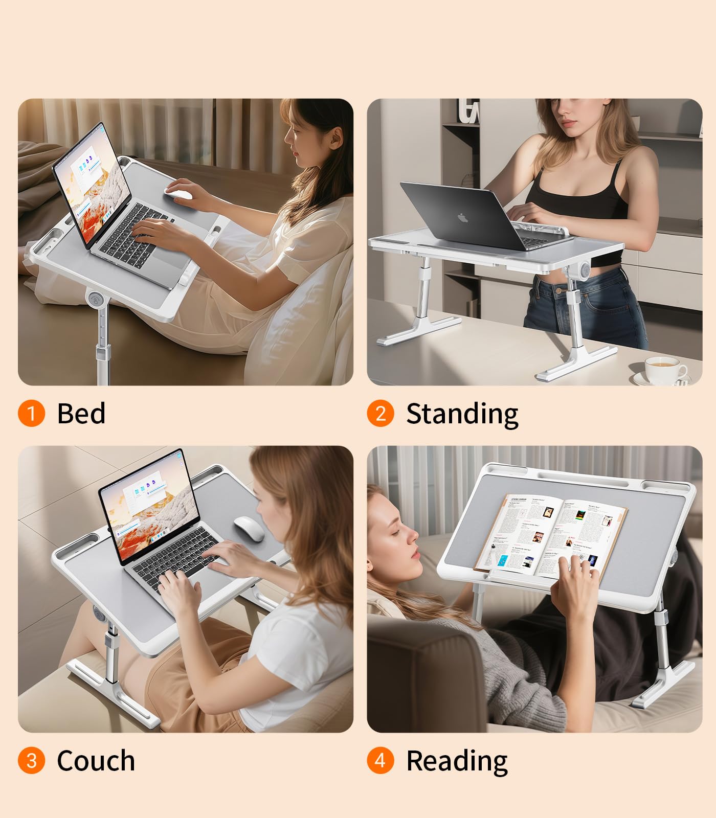 NIFBANG Laptop Desk for Bed,Portable Lap Desks Bed Tray,Adjustable Height Folding Couch Table with Bookstand,Car Rear Seat Sofa Floor Laptop Stand for Adults Kids Eating Breakfast,Writing,Reading