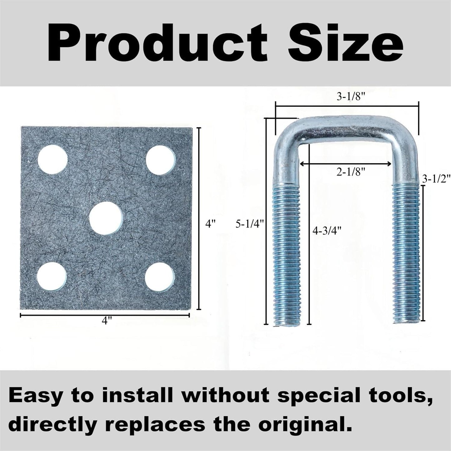 YMDGGDCH 2 Pack Heavy-Duty Square U-Bolt Kit for 2x2 Square Tube, Includes Nuts, Washers and Frame Plates, Rust-Resistant for Boat & Automobile Trailers