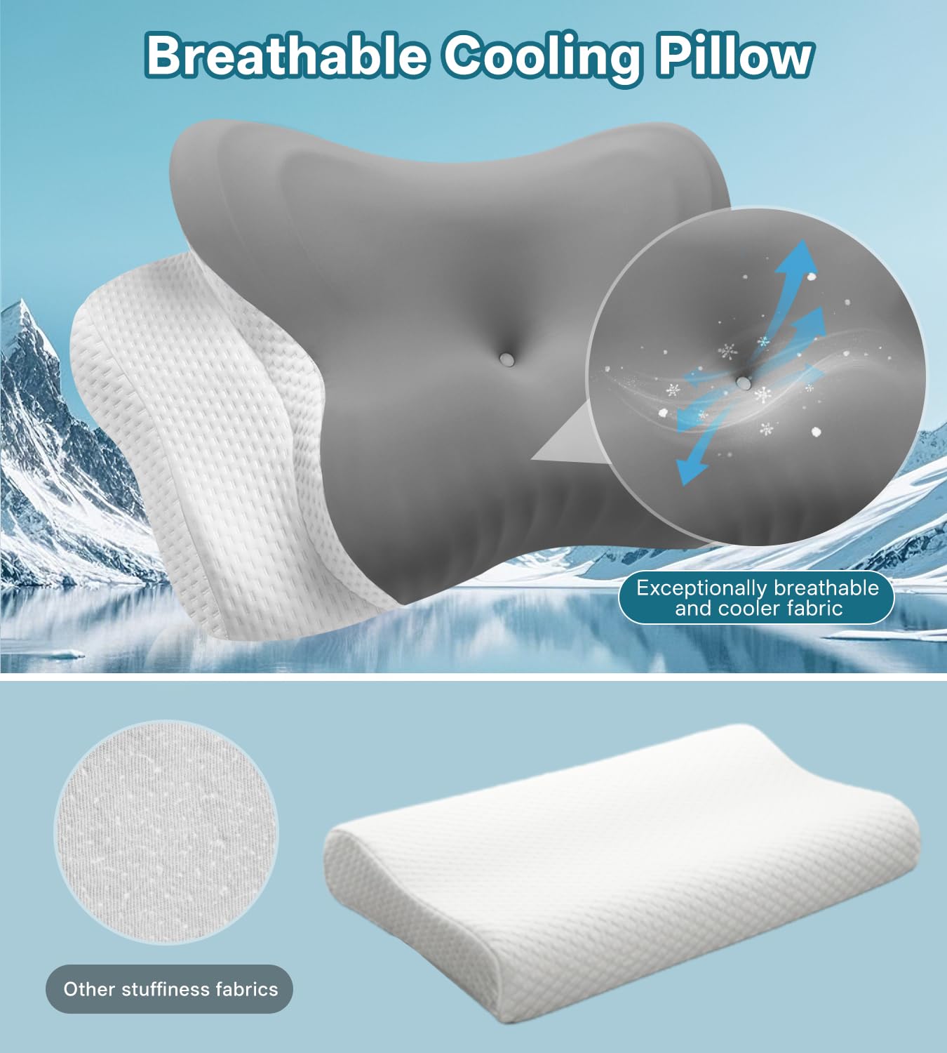 MISSCOZY Cervical Neck Pillow for Neck Pain Relief, 2-in-1 Ergonomic Memory Foam Pillow for Side, Back and Stomach Sleepers, Neck Pillow with Breathable Pillowcase, Grey