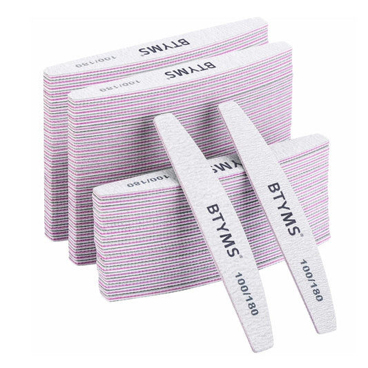 BTYMS 100 Pieces 100/180 Grit Nail Files and Buffers, Double Sided Emery Boards Nail Buffing File for Acrylic Nails