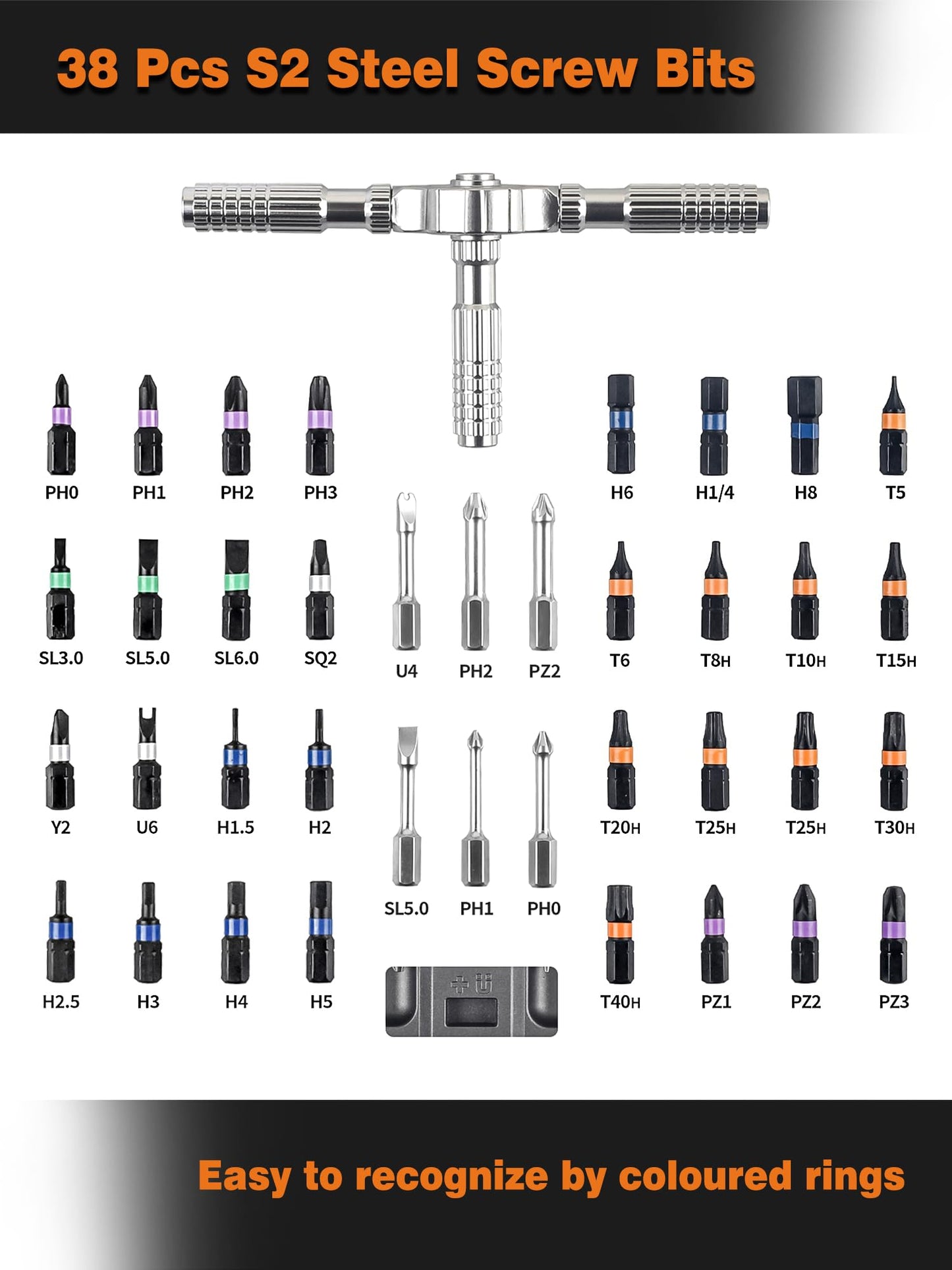40 in 1 Ratcheting Screwdriver Set, S2 Alloy Steel Driver Bit Kit with T Detachable Handle, DIY Magnetic Multi Bits Precision Tool Repair for Electronics PC Glasses Watch