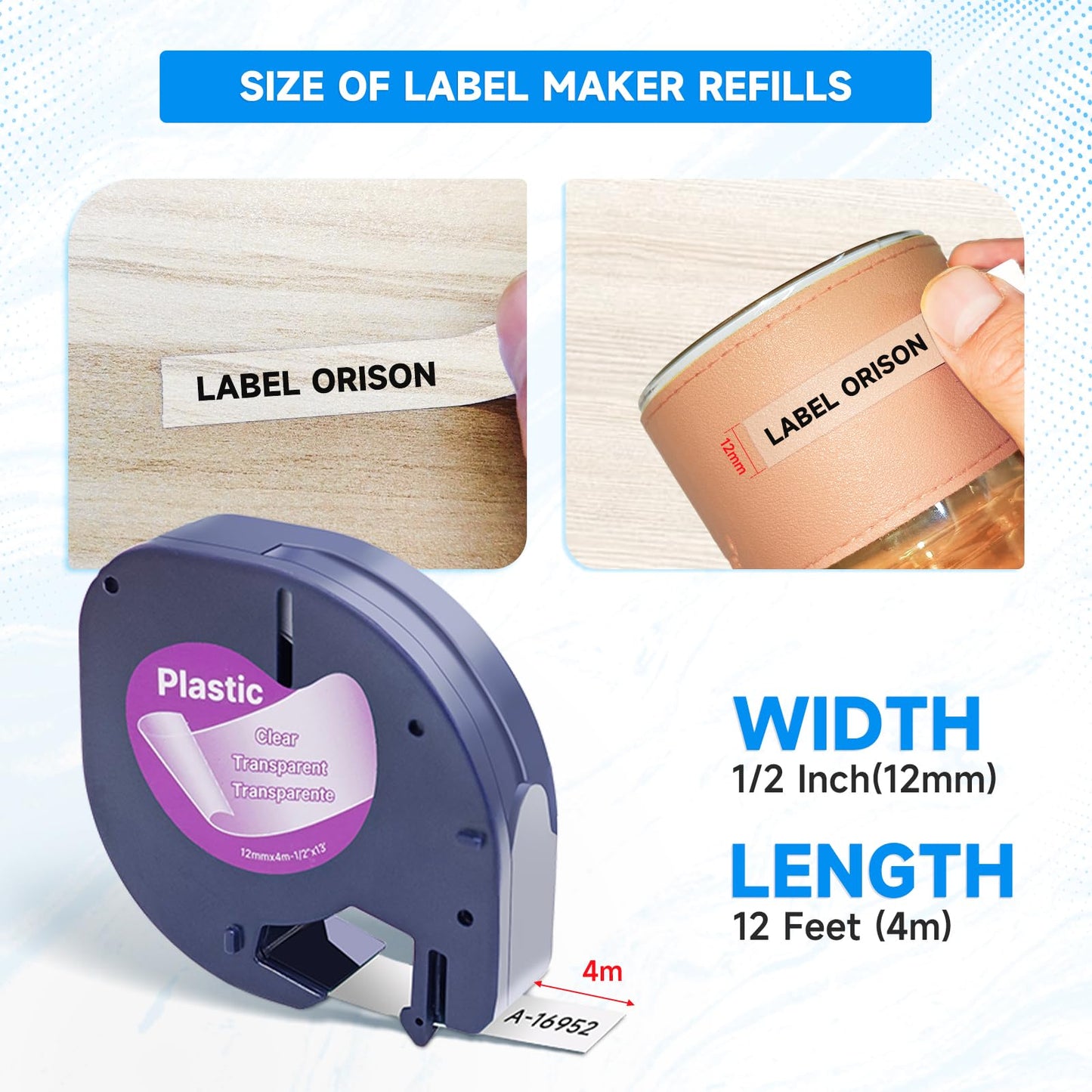 10PK 16952 Label Tape Compatible with Dymo Letratag Refills Black on Clear Plastic LT Labels Tape for DYMO LT-100H LT-100T QX50 Label Maker,1/2 inch x 13Feet(12mmx4m)
