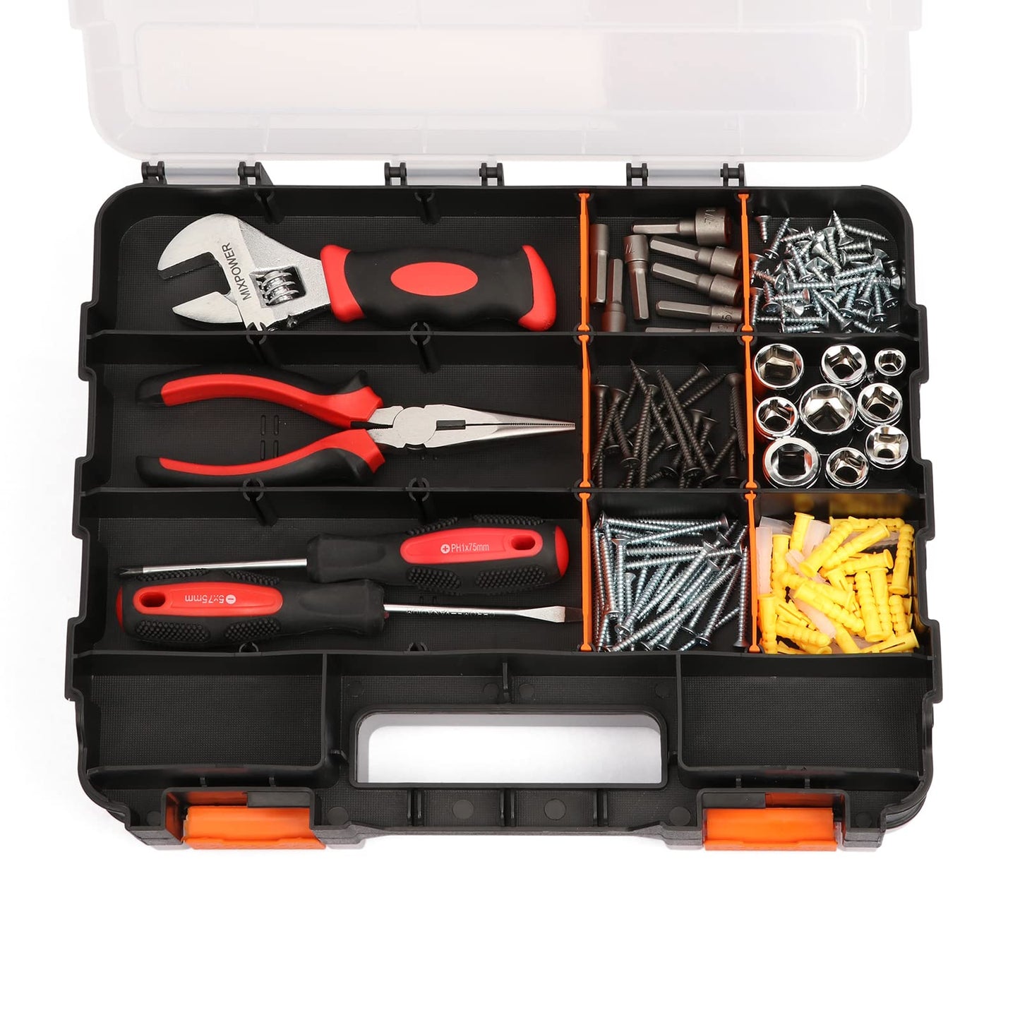 Mayouko Double Side Tools Organizer, Customizable Removable Plastic Dividers, Hardware Box Storage, Excellent for Screws,Nuts,Small Parts, 34-Compartment,2 PCS Set,12.6"L x 10.6"W x 3.2"H