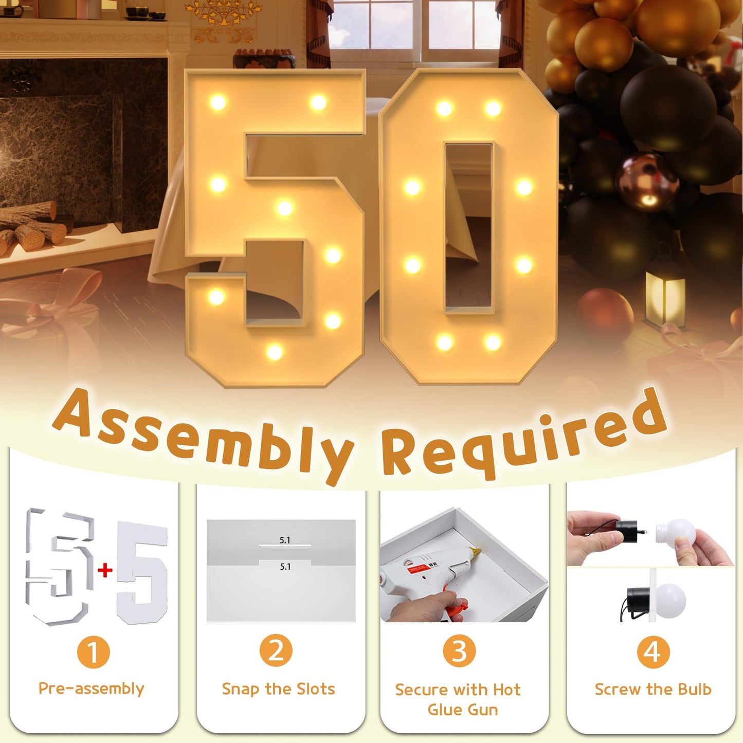 imprsv Large 50th Birthday Decorations for Women Men, 3FT Marquee Numbers 50 for Party Decor
