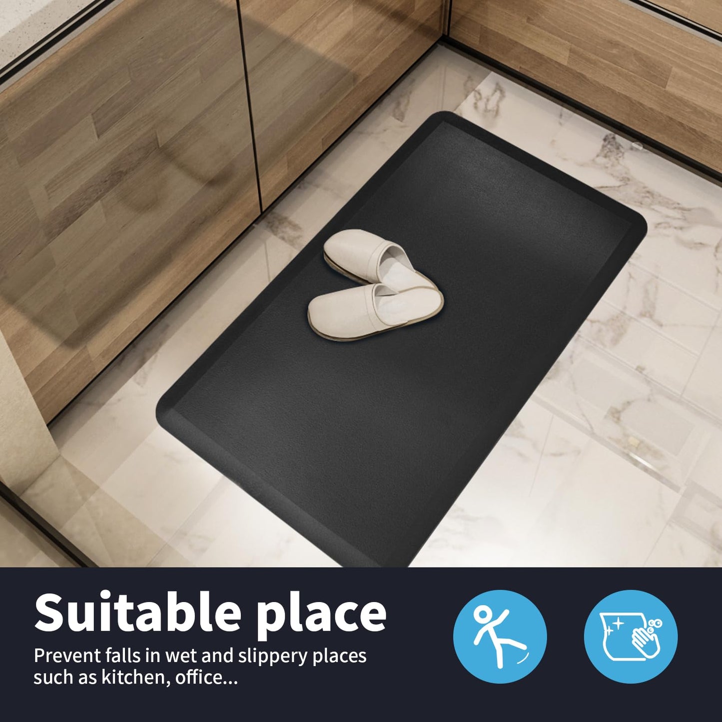Art3d 28"x17.3"x0.75" Thick Anti Fatigue Kitchen Mat, Thick Non-Slip Kitchen Rug for Standing, Waterproof Standing Desk Mat, Cushioned Comfort Floor Mat for Office, Home, Desk (Black)