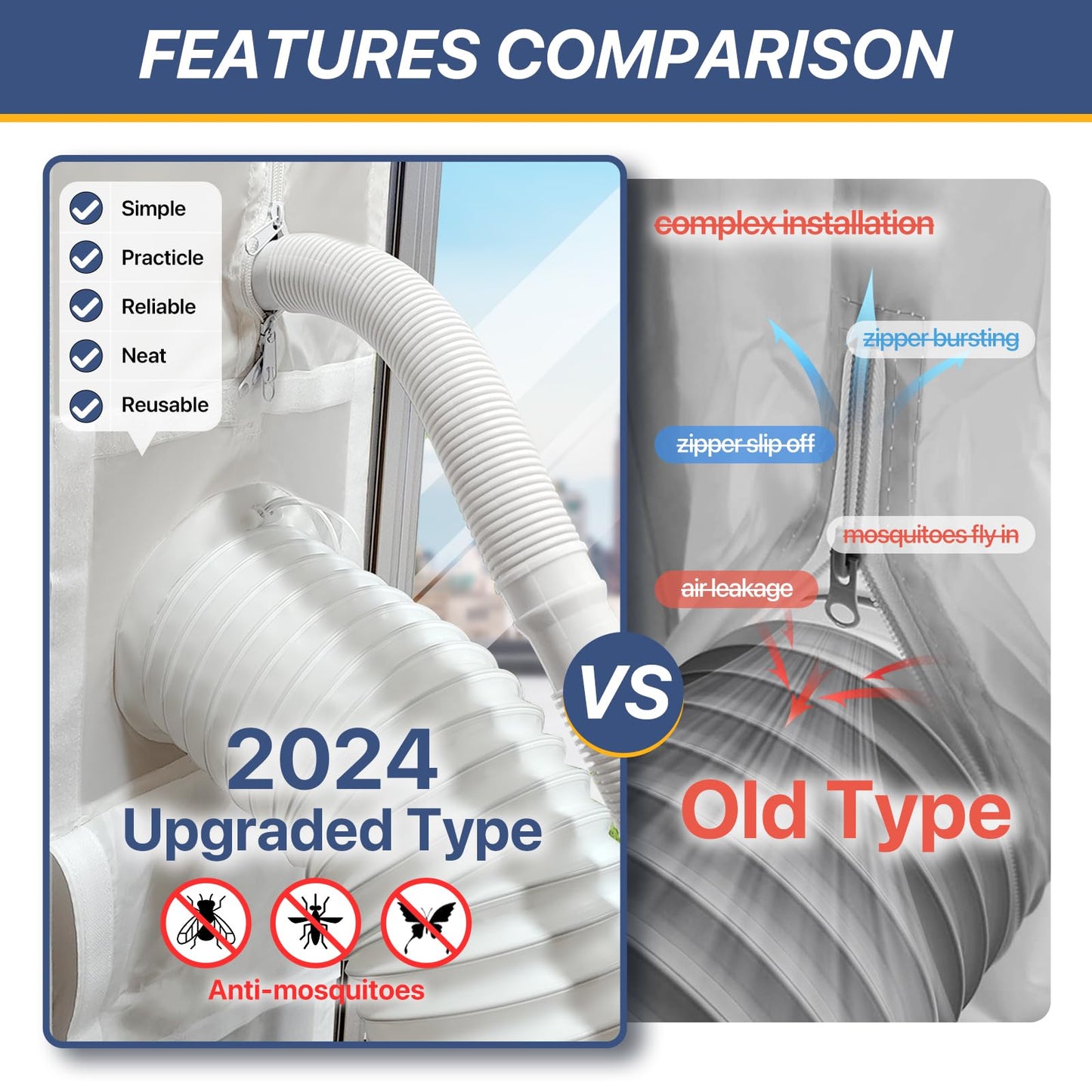 LOVIGA Universal Sliding Door Seal for Portable Air Conditioner and Dryer, 100% Sealing AC Door Vent Kit for Max 15cm Diameter Exhaust Hose, 25X192~232 Length Adjustable for Moblie A/C