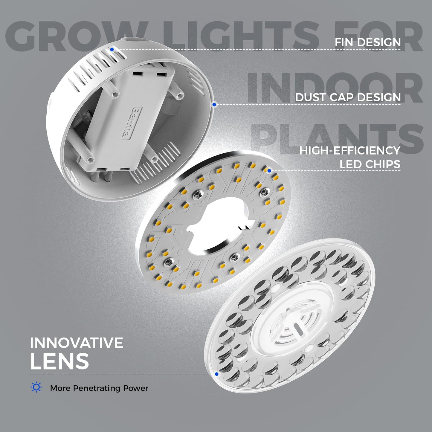 Barrina Orbgrow OG09 Puck Grow Light, 5000K 36W(4 x 9W, 540 Watt Equiv), Full Spectrum Plant Light for Indoor Plants, Magnetic & Linkable with Smart Timer, 5 Levels Dimmable for Plant Shelf, 4 Packs