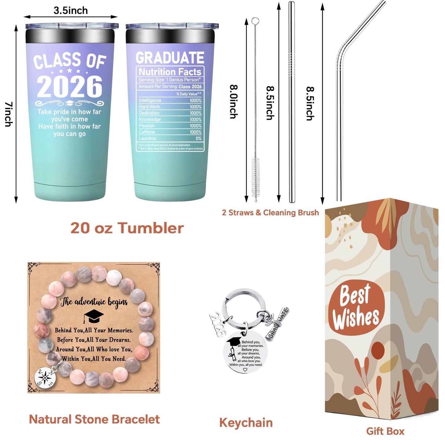 Fufandi Graduation Gifts - Class of 2025 Graduation Gift - College High School Graduations Gifts for Her - Congratulations Gift for Women - Tumbler Cup 20oz