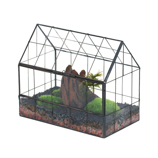 NCYP Glass Terrarium, Front Opening Door Geometric Planter, House Shape Closed Micro Landscape Box for Small Succulent, Cacti - Home Indoor Tabletop Decor, Vintage Greenhouse (No Plants)