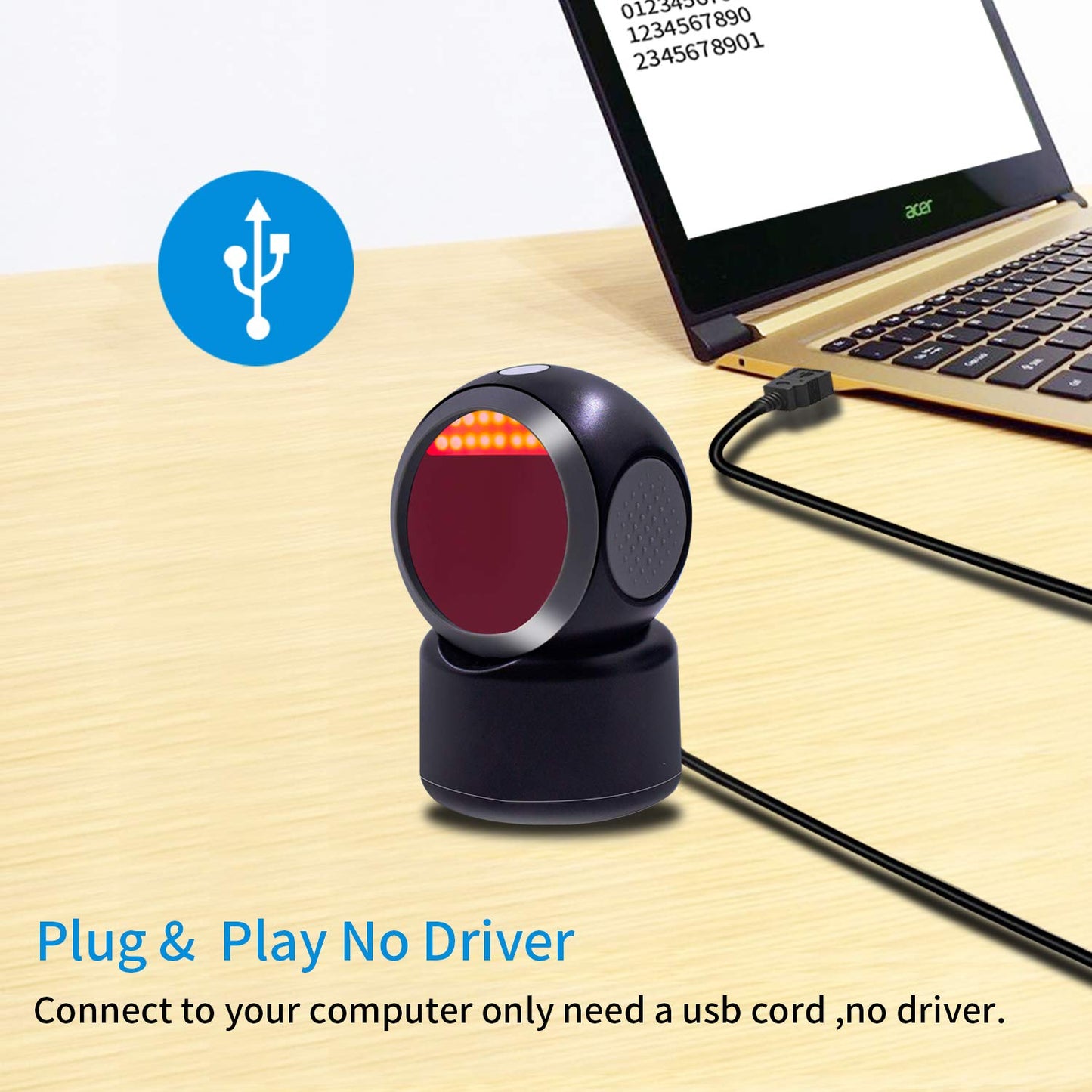 1D 2D QR Desktop Barcode Scanner, Symcode Omnidirectional Hands-Free Automatic USB Barcode Reader, Capture Barcodes from Mobile Phone Screen, Automatic Image Sensing Barcode Scanner