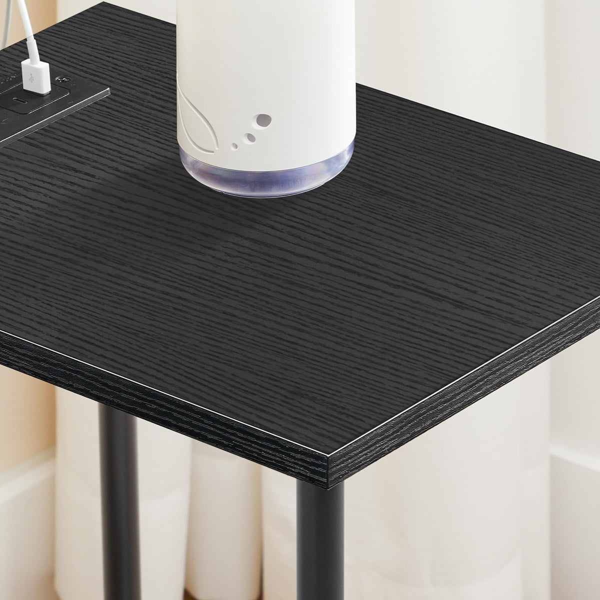 HOOBRO Set of 2 Side Table with Charging Station, End Table with USB Ports and Outlet, Nightstand with 2-Layer Storage Shelves for Small Spaces, Living Room, Bedroom, Stable Frame, Black BK09UBZP201