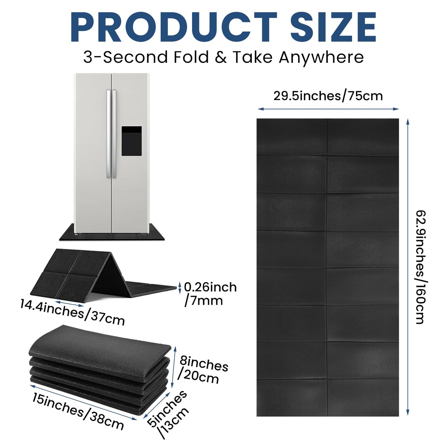Under Washing Machine Mat , 7mm Thick Rubber Washer Dryer Mat 62.9x29.5 inches, Anti Vibration Mat Sound Absorbing Foldable PVC Mats for Floor Protection, Non-Slip Waterproof Cut-to-Fit