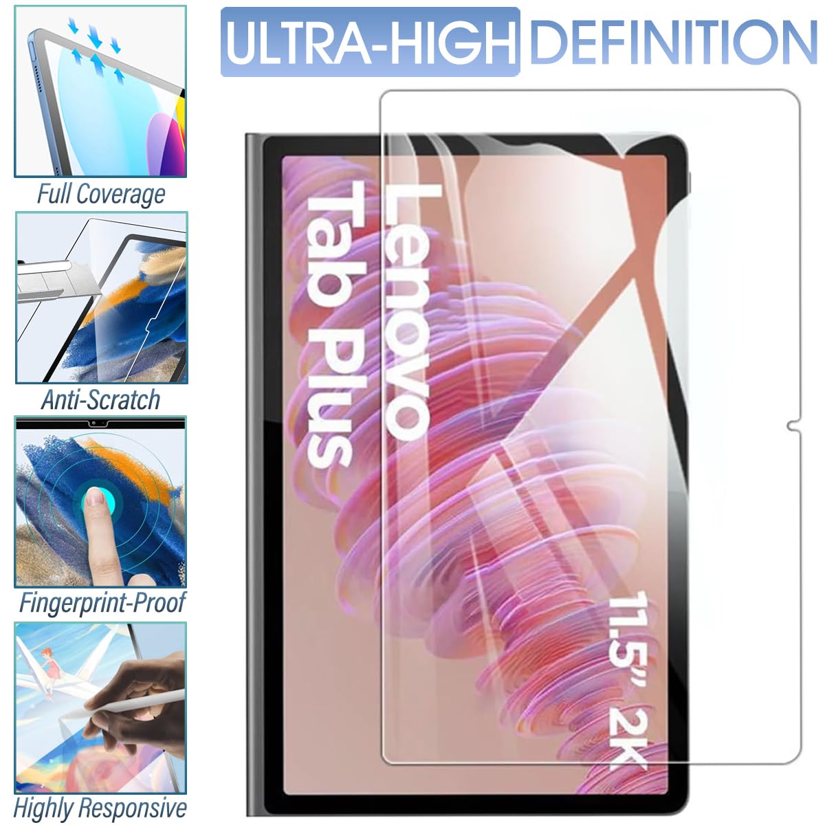 Backlit Keyboard Case for Lenovo Tab Plus 11.5 Inch 2024 with Screen Protector, 7 Colors Light Detachable Wireless Keyboard & PU Folio Cover Case for 11.5” Lenovo Tab Plus 2024