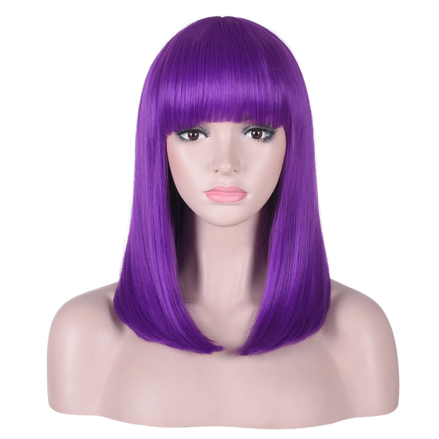 15 Inch Short Straight Purple Bob Wig with Bangs | Natural Heat Resistant Synthetic Hair for Women Cosplay…