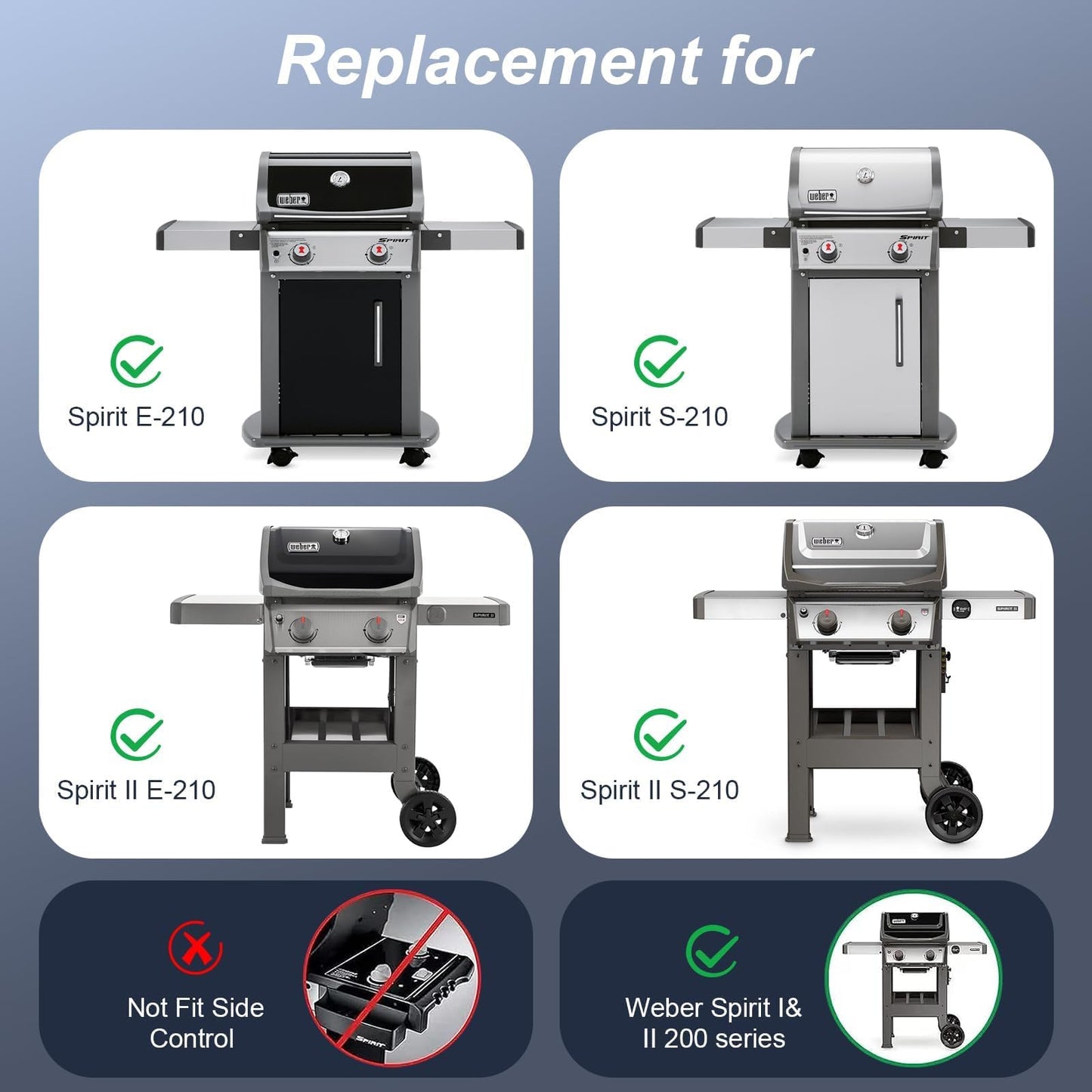Uniflasy 7637 17.5 Inch Grill Cooking Grates for Weber Spirit & Spirit II 200 Series Spirit E210 Spirit E220 Spirit S210, Spirit S220 with Front Control Weber Spirit 200 Grill Grates