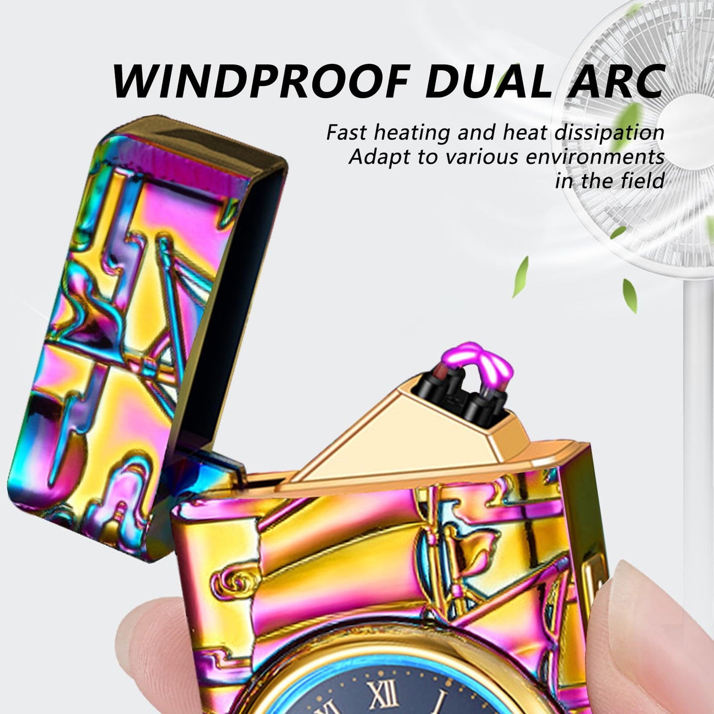 BABOBIU Electric Lighter Cool Lighter Windproof Flameless Candle Lighter USB Rechargeable Lighter with Cool Clock dial Gift for Men, Boyfriend, Husband (Colorful)