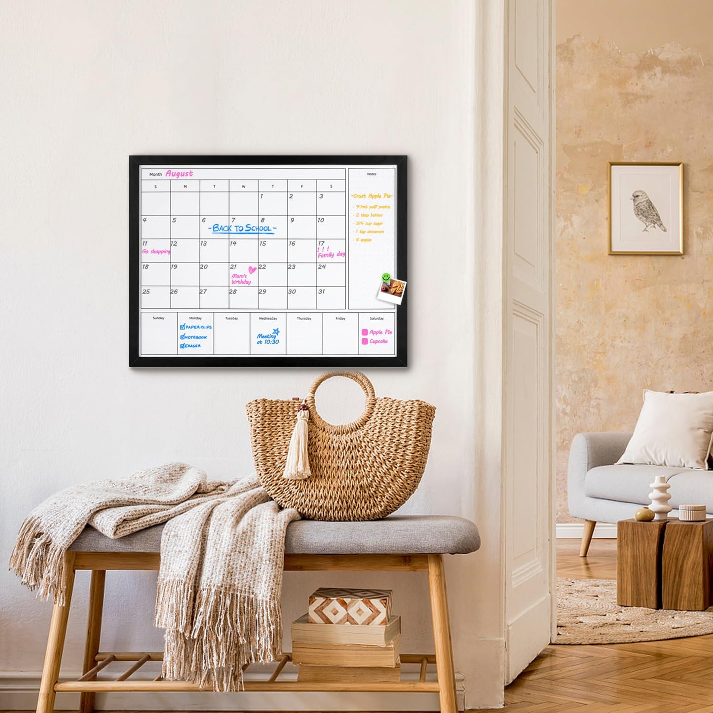 Aitakatta 3-in-1 Dry Erase Calendar for Wall, Magnetic Monthly & Weekly Calendar Whiteboard, Dry Erase Board for Wall with Black Wood Frame, Hanging White Board Calendar for Decor/Memo(YL+ZL-BK,6080)