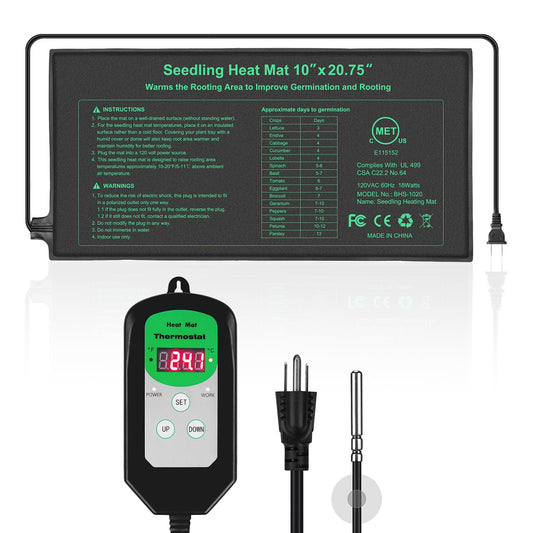 Bestio 10 in x 20.75 in Seedling Heat Mat, Waterproof Heat mats for Seed Starting, MET & UL Dual Certification Standard for Seeding, Greenhouse Growing