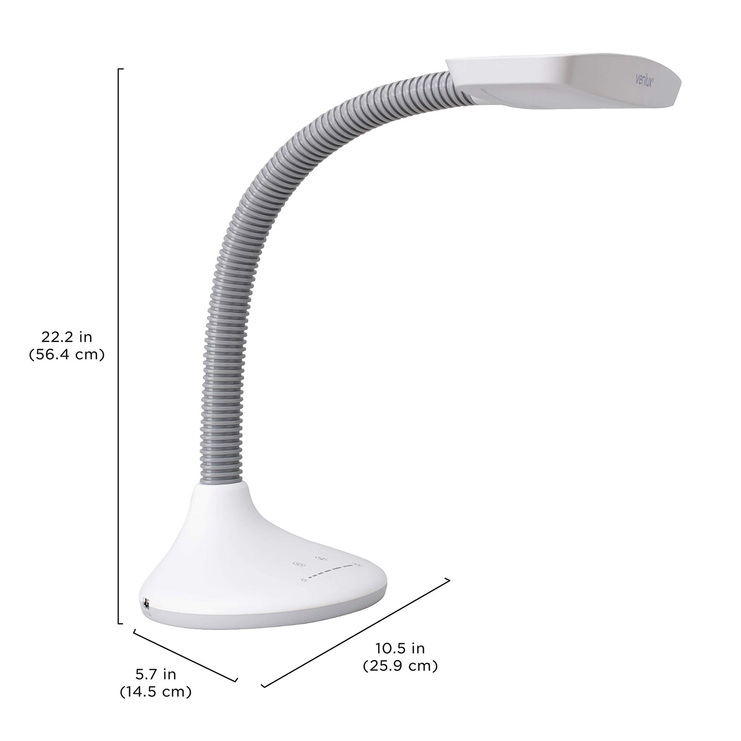Verilux® SmartLight Full Spectrum LED Desk Lamp with Adjustable Brightness, Flexible Gooseneck, Integrated USB Charging Port, Reduces Eye Strain and Fatigue - Ideal for Reading, Artists, Craft