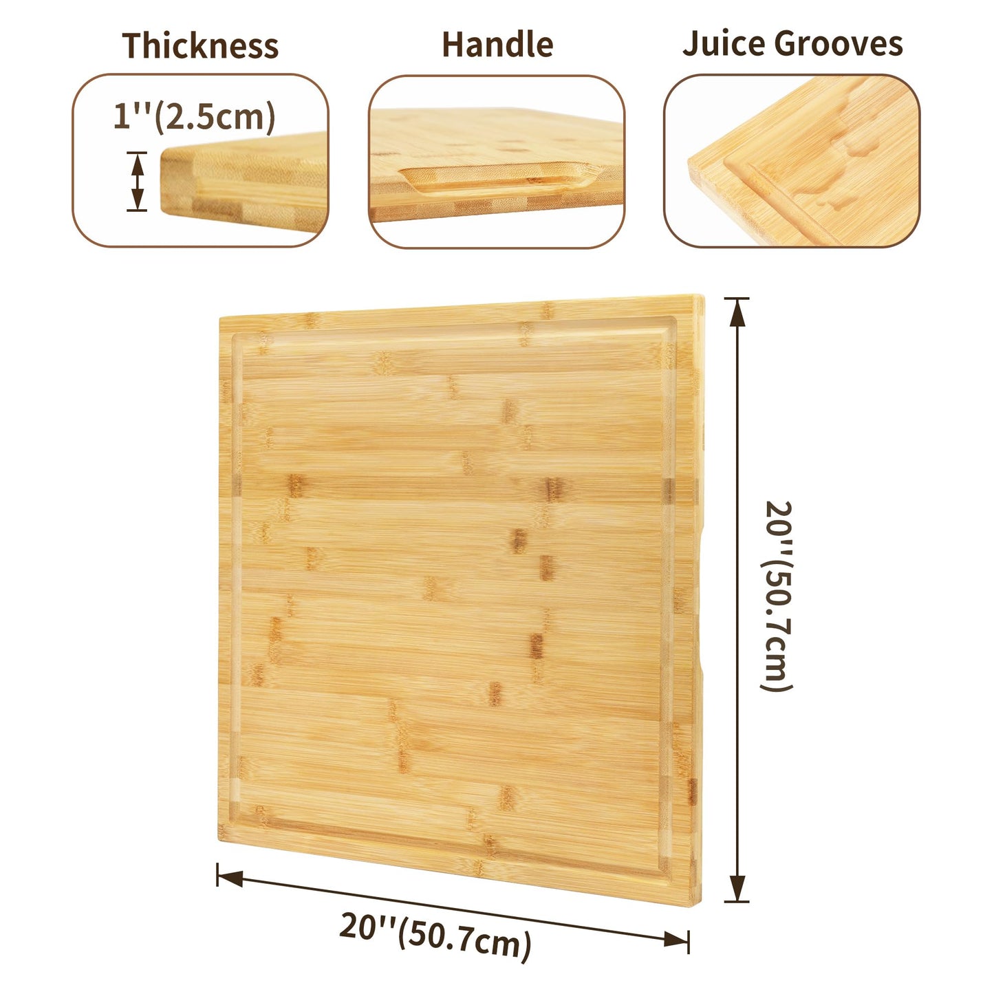 Utoplike Extra XL Large Cutting Board, Bamboo Wooden Cutting Boards for Kitchen, Big Butcher Block Chopping Board 20" x 20" with Juice Grooves(50.7 x 50.7cm)