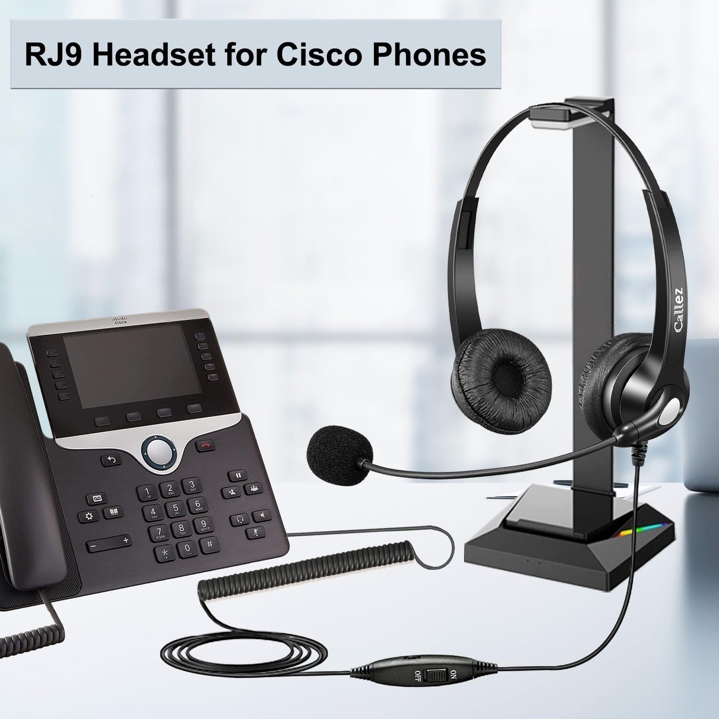 Callez Phone Headset for Cisco with Noise Cancelling Mic & Mute Switch, Dual RJ9 Corded Telephone Headsets Compatible with Cisco IP Phones 6941 6851 6945 7821 7841 7861 7942 7945 7962 7965 8811 8861