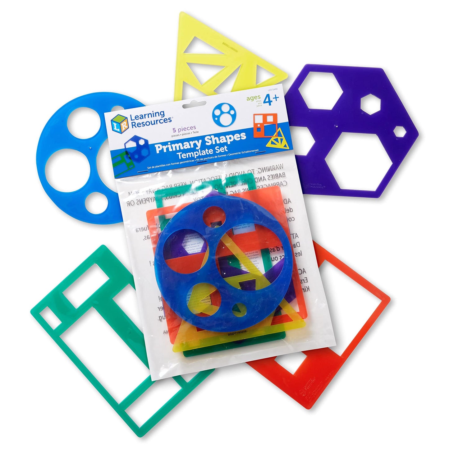 Learning Resources LER5440 Primary Shapes Template Set, Geometric Shapes, Tracing Helper, Ages 4+, LER5440