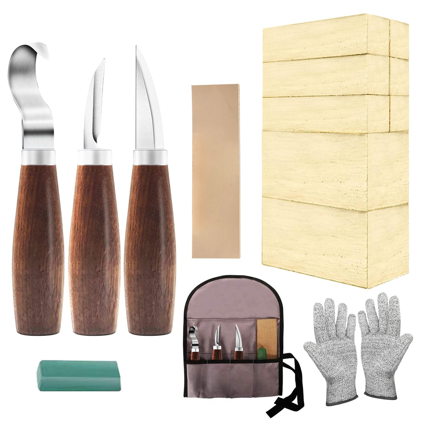 Wood Whittling Kit with Basswood Blocks Gifts Set for Adults and Beginners, Wood Carving Set Includes 3pcs Carving Knife & 8pcs Blocks & Gloves for Widdling Kit