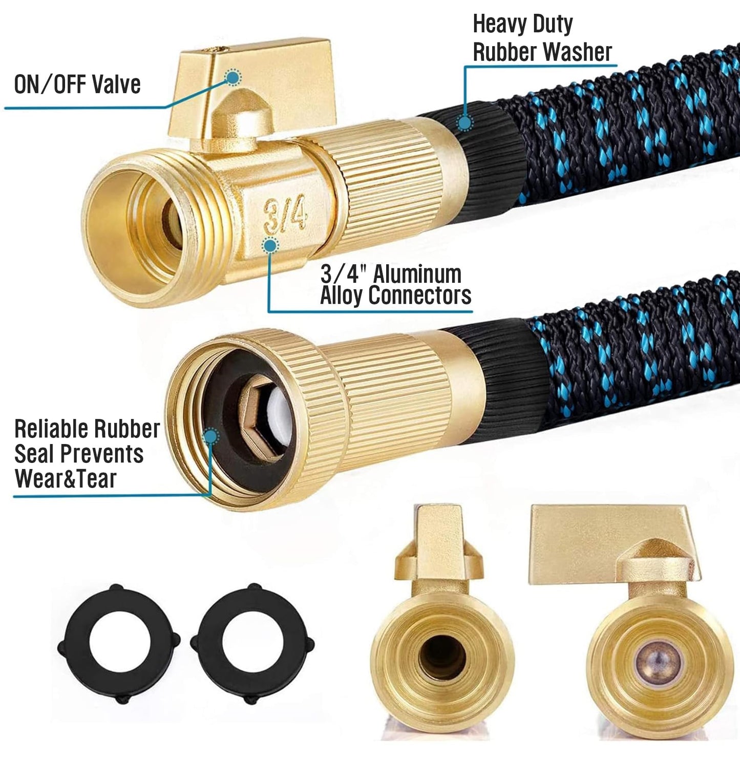 HBlife Expandable Garden Hose 100FT, Flexible Lightweight Water Hose with 10 Function Nozzle Sprayer Expanding Durable Hose with 3/4 Inch Fittings No-Kink, Black & Blue