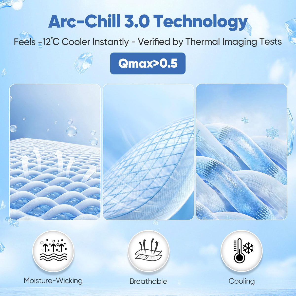 Marchpower Cooling Blanket Queen Size, Double-Sided Summer Blanket, Arc-Chill 3.0 Cold Blanket (Q-max > 0.5), Soft Chenille Throw, Breathable Cool Blanket for Hot Sleepers, Beige, 79" X 86"